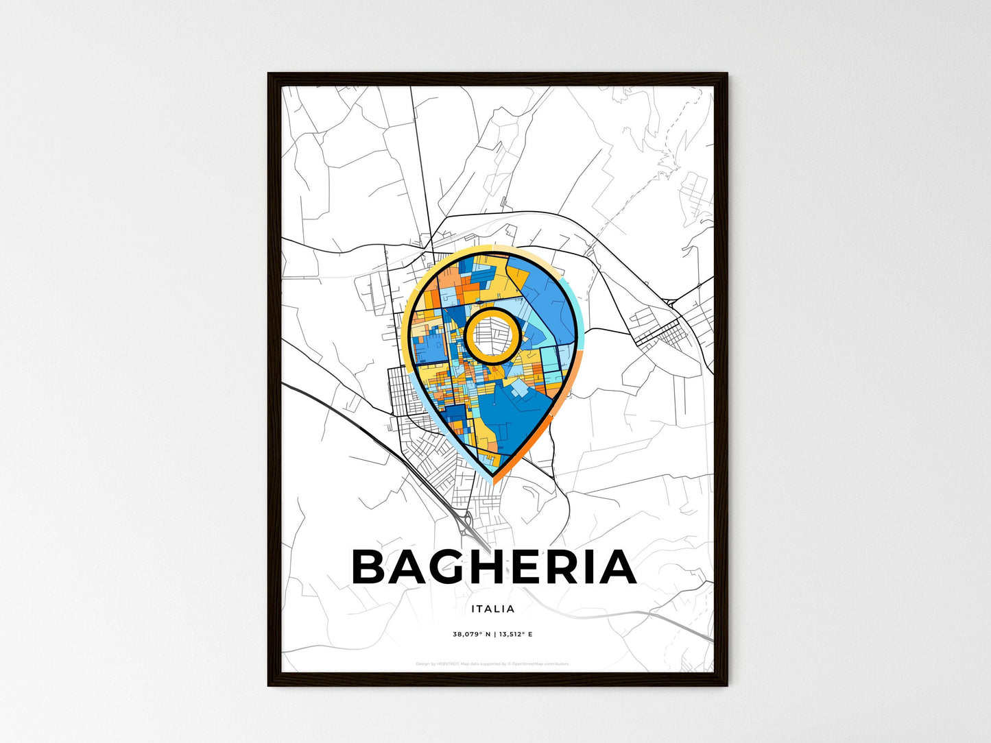Bagheria Italy wedding art map with pointer icon