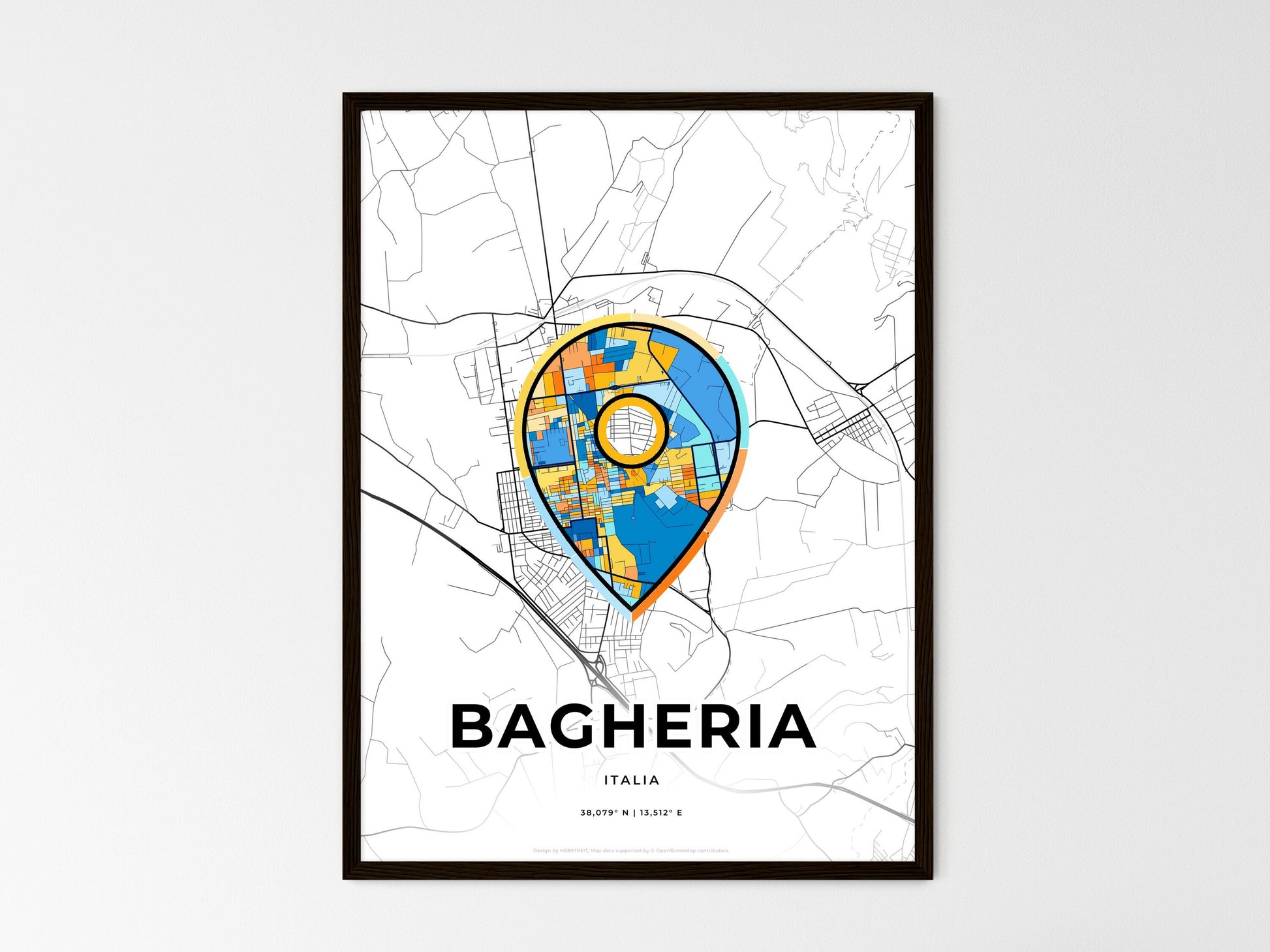 Bagheria Italy wedding art map with pointer icon