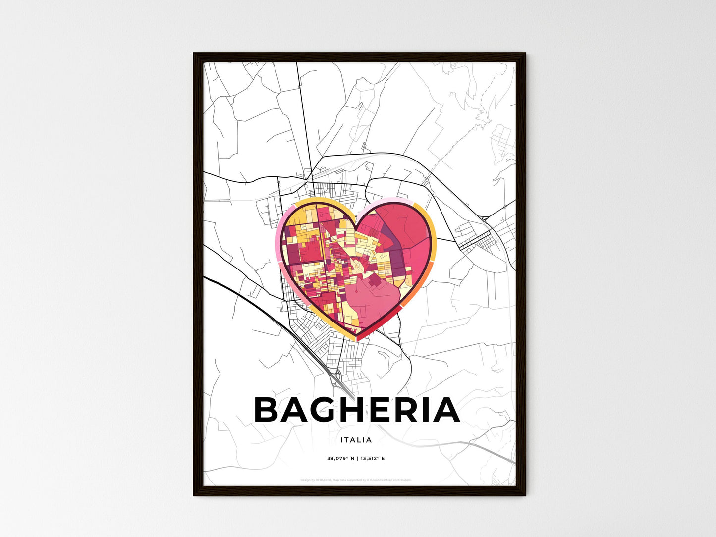 Bagheria Italy wedding art map with heart icon
