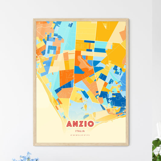 Colorful ANZIO ITALY Fine Art Map Blue Orange