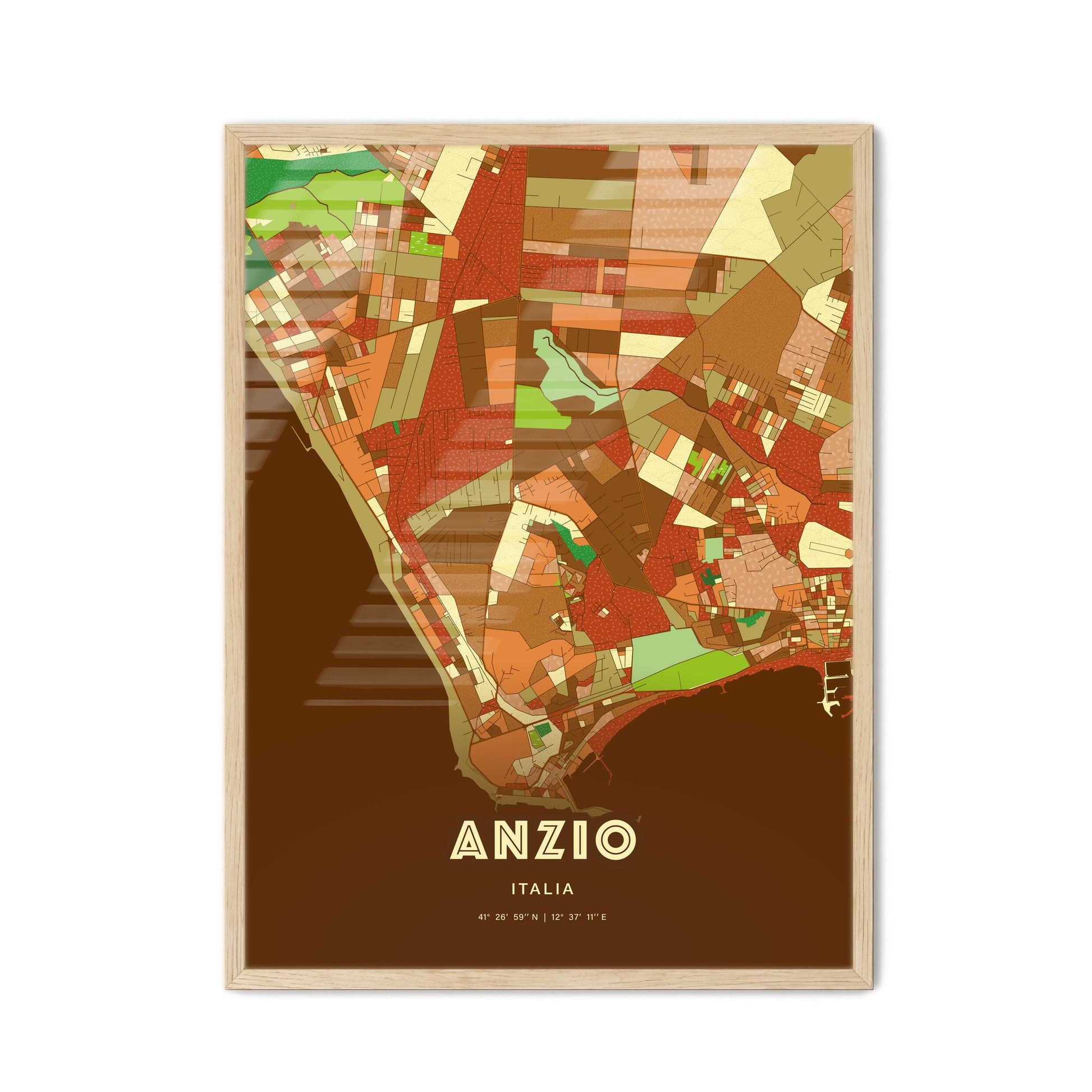 Colorful ANZIO ITALY Fine Art Map Farmhouse