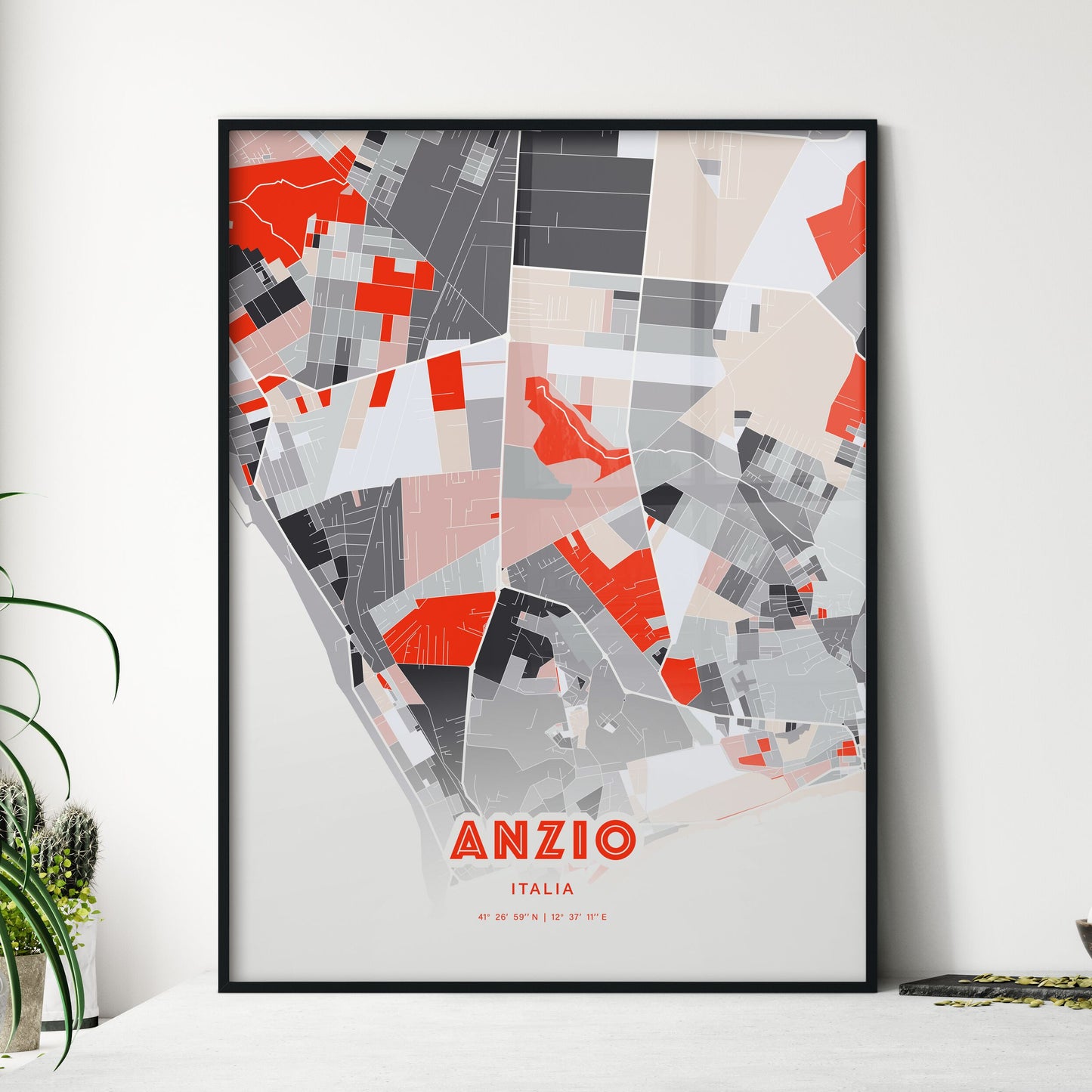 Colorful ANZIO ITALY Fine Art Map Modern