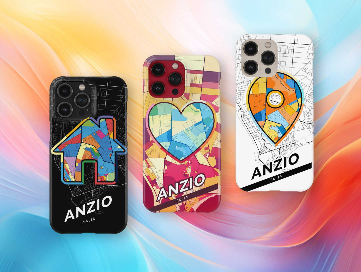 Anzio Italy slim phone case with colorful icon. Birthday, wedding or housewarming gift. Couple match cases.