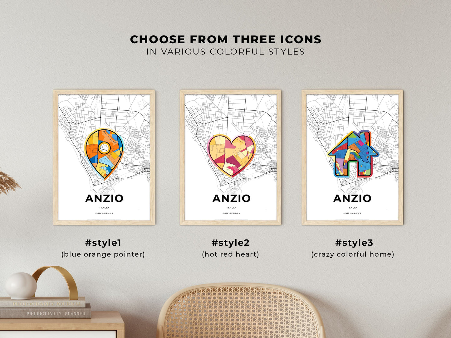Anzio Italy maps with colorful icons