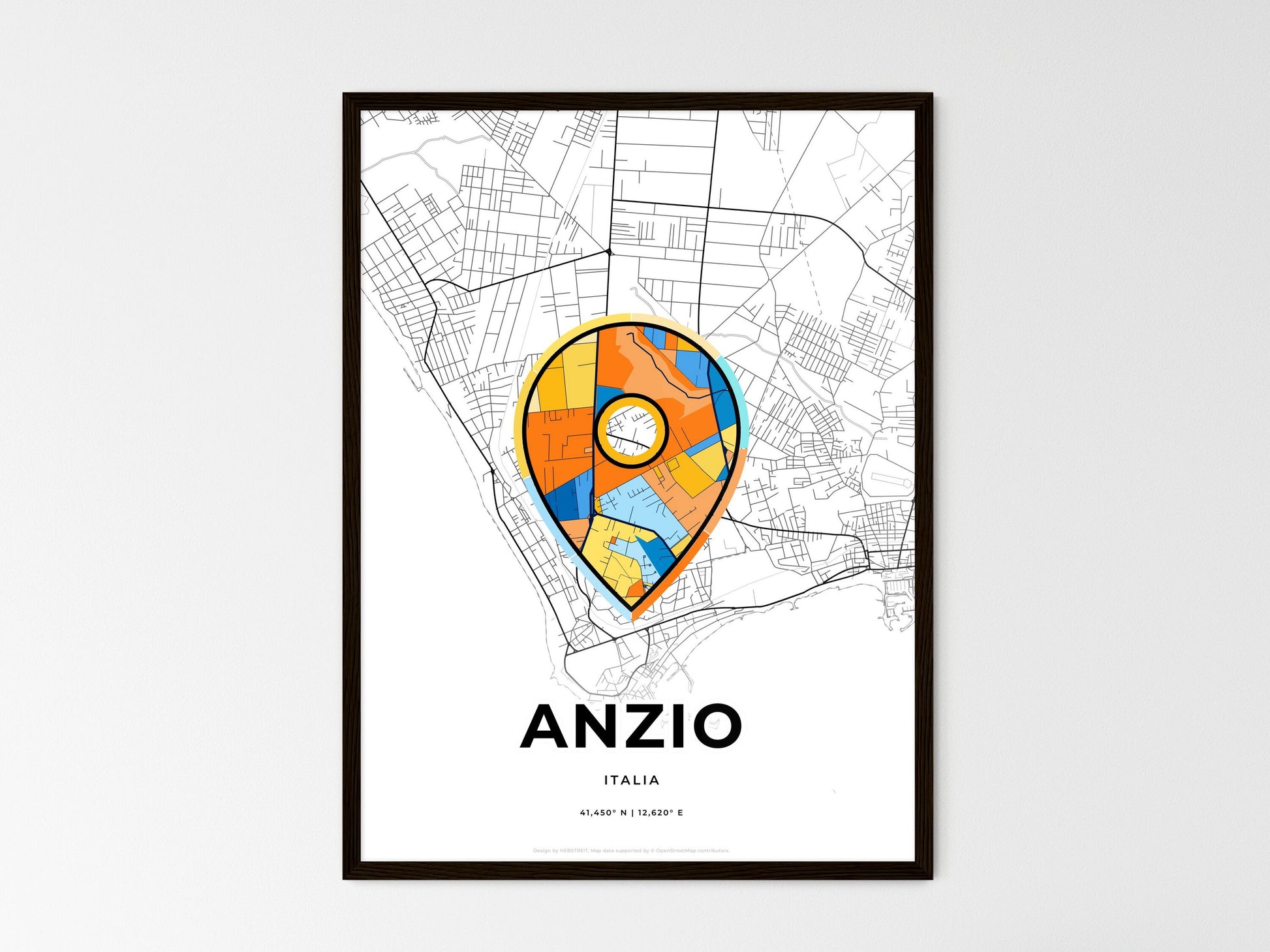 Anzio Italy wedding art map with pointer icon