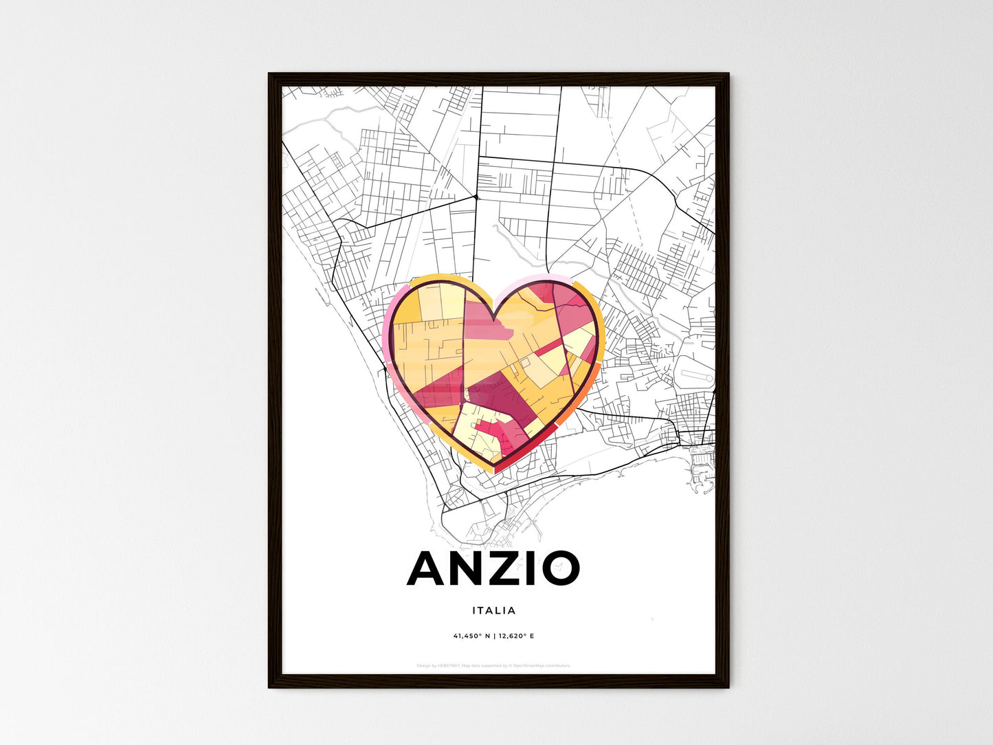 Anzio Italy wedding art map with heart icon