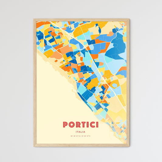 Colorful PORTICI ITALY Fine Art Map Blue Orange