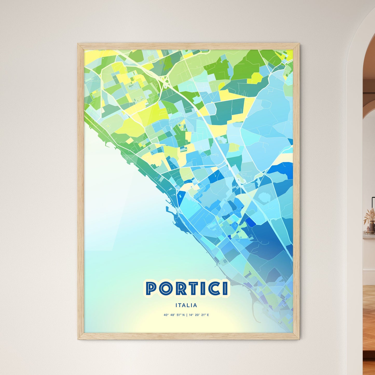 Colorful PORTICI ITALY Fine Art Map Cool Blue