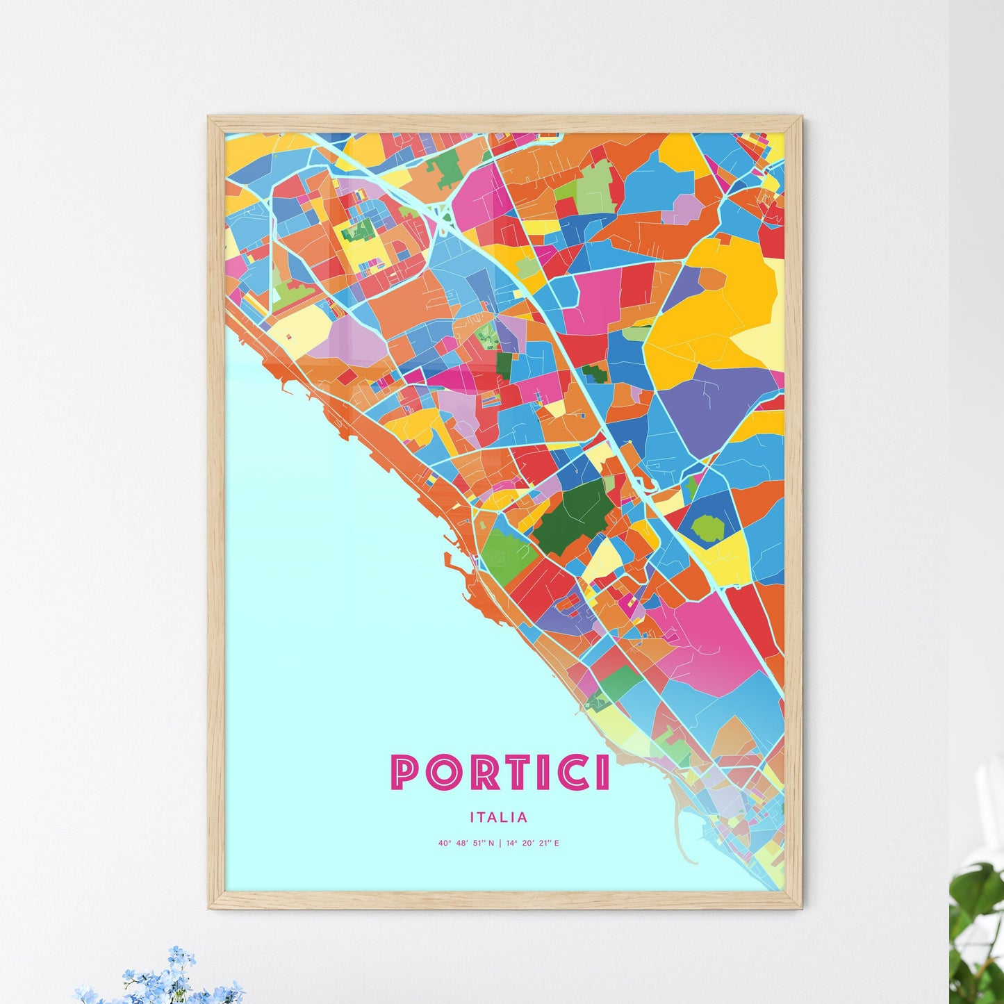 Colorful PORTICI ITALY Fine Art Map Crazy Colors