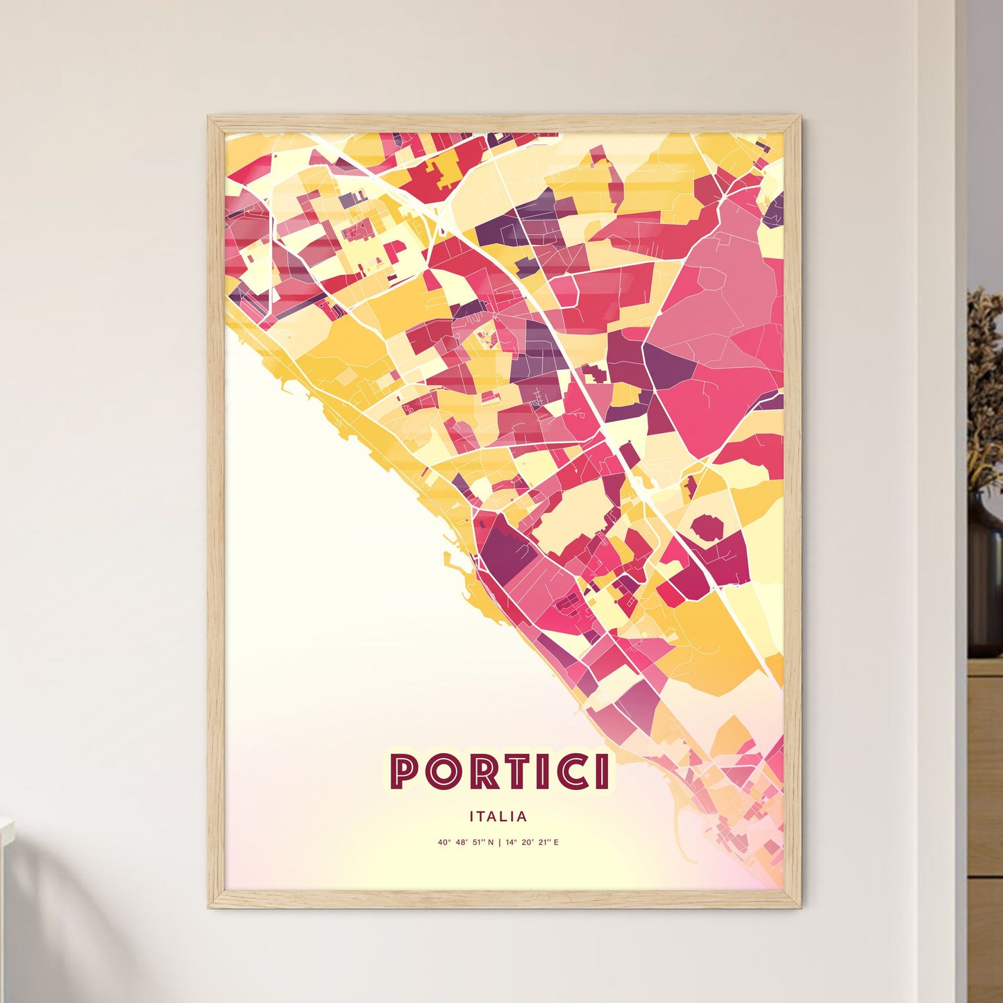 Colorful PORTICI ITALY Fine Art Map Hot Red