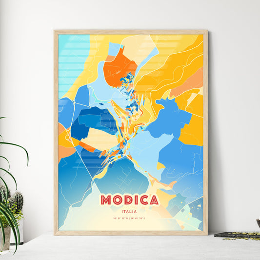 Colorful MODICA ITALY Fine Art Map Blue Orange