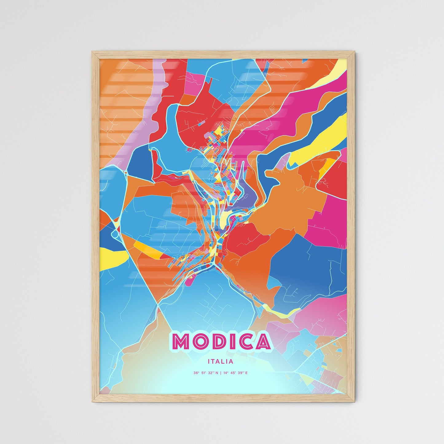 Colorful MODICA ITALY Fine Art Map Crazy Colors