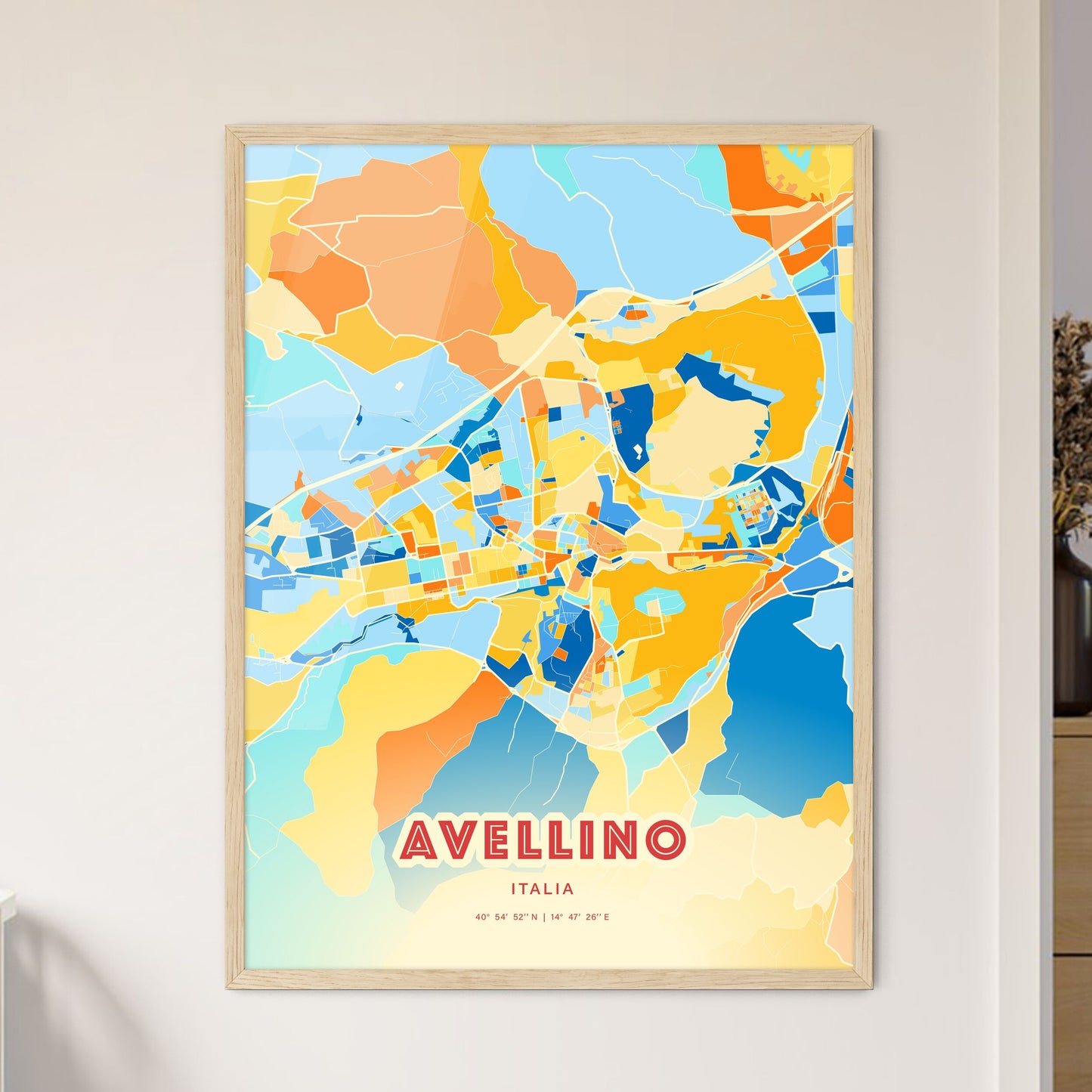 Colorful AVELLINO ITALY Fine Art Map Blue Orange