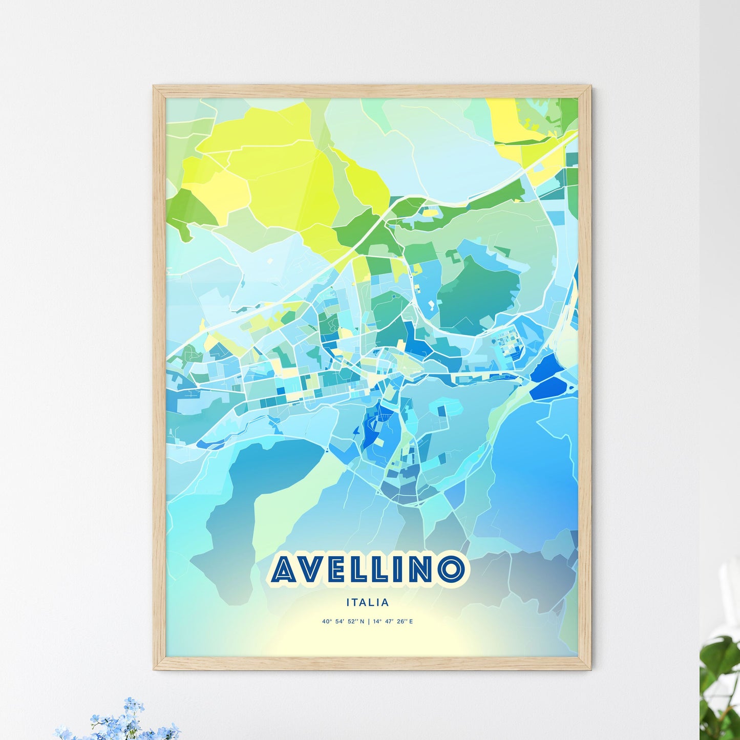 Colorful AVELLINO ITALY Fine Art Map Cool Blue