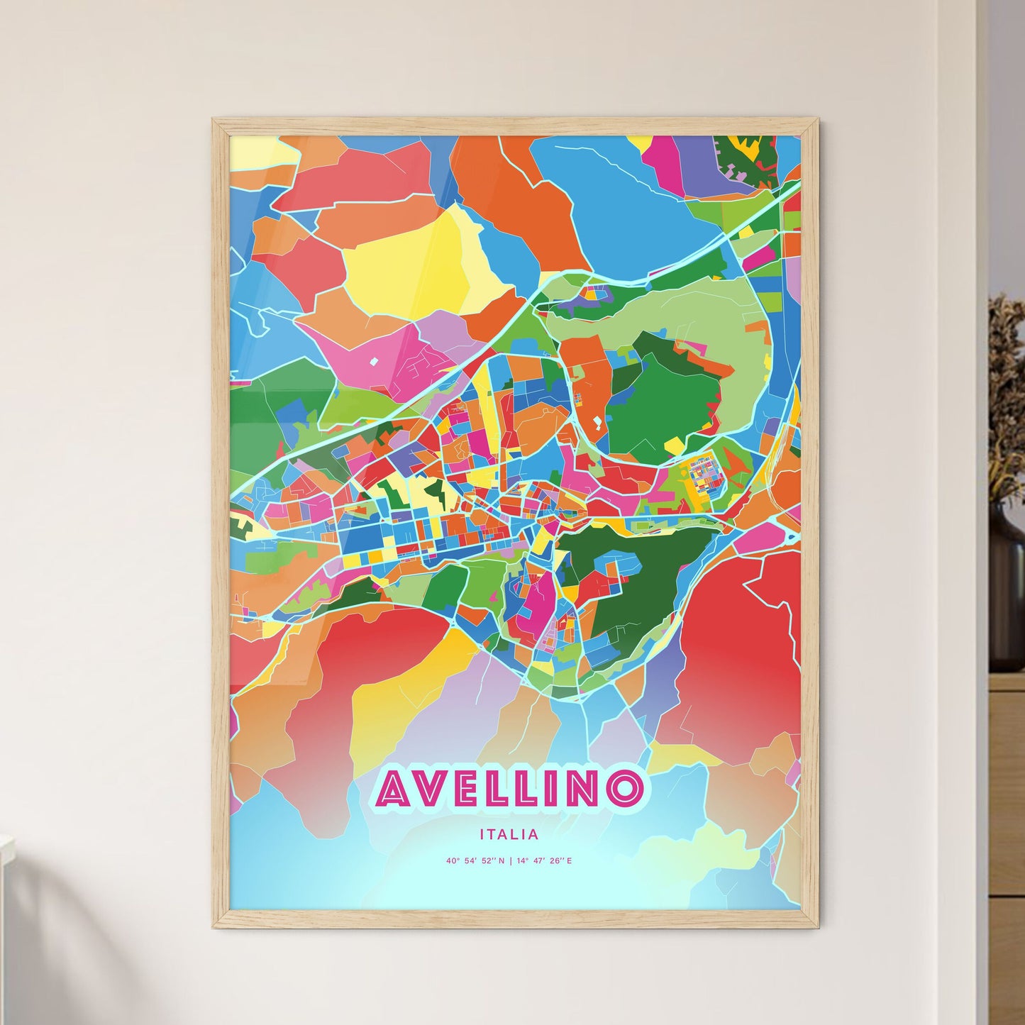 Colorful AVELLINO ITALY Fine Art Map Crazy Colors