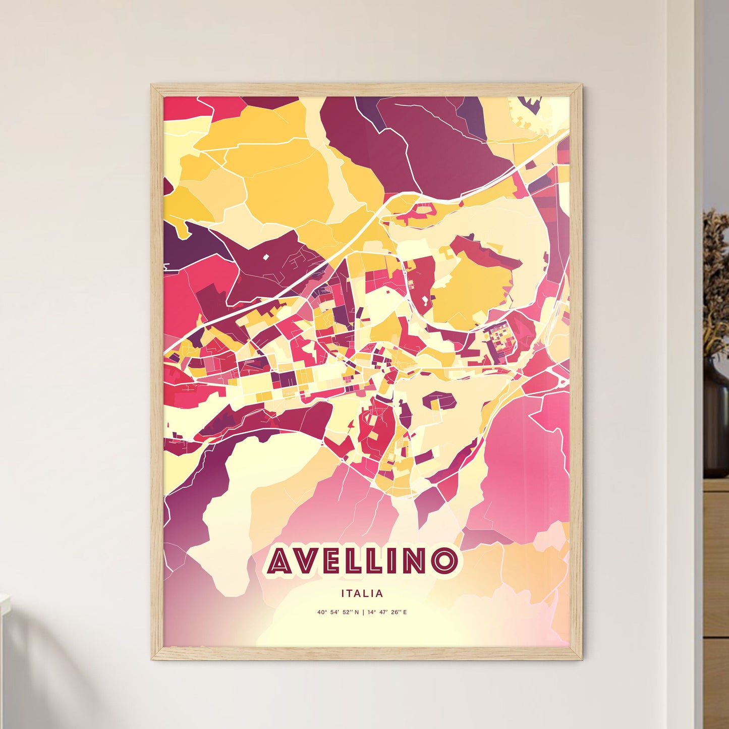 Colorful AVELLINO ITALY Fine Art Map Hot Red