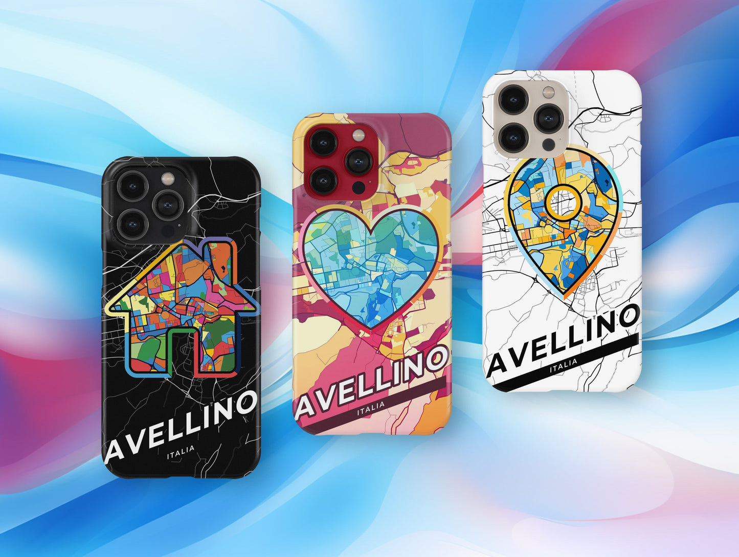 Avellino Italy slim phone case with colorful icon. Birthday, wedding or housewarming gift. Couple match cases.
