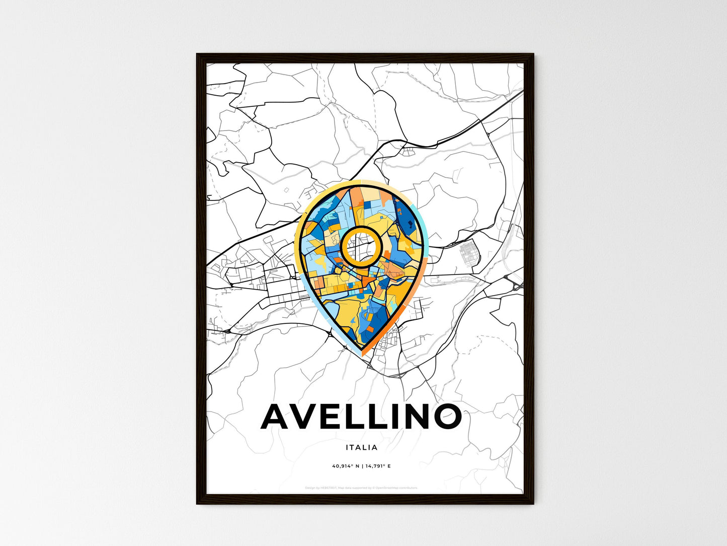 Avellino Italy wedding art map with pointer icon