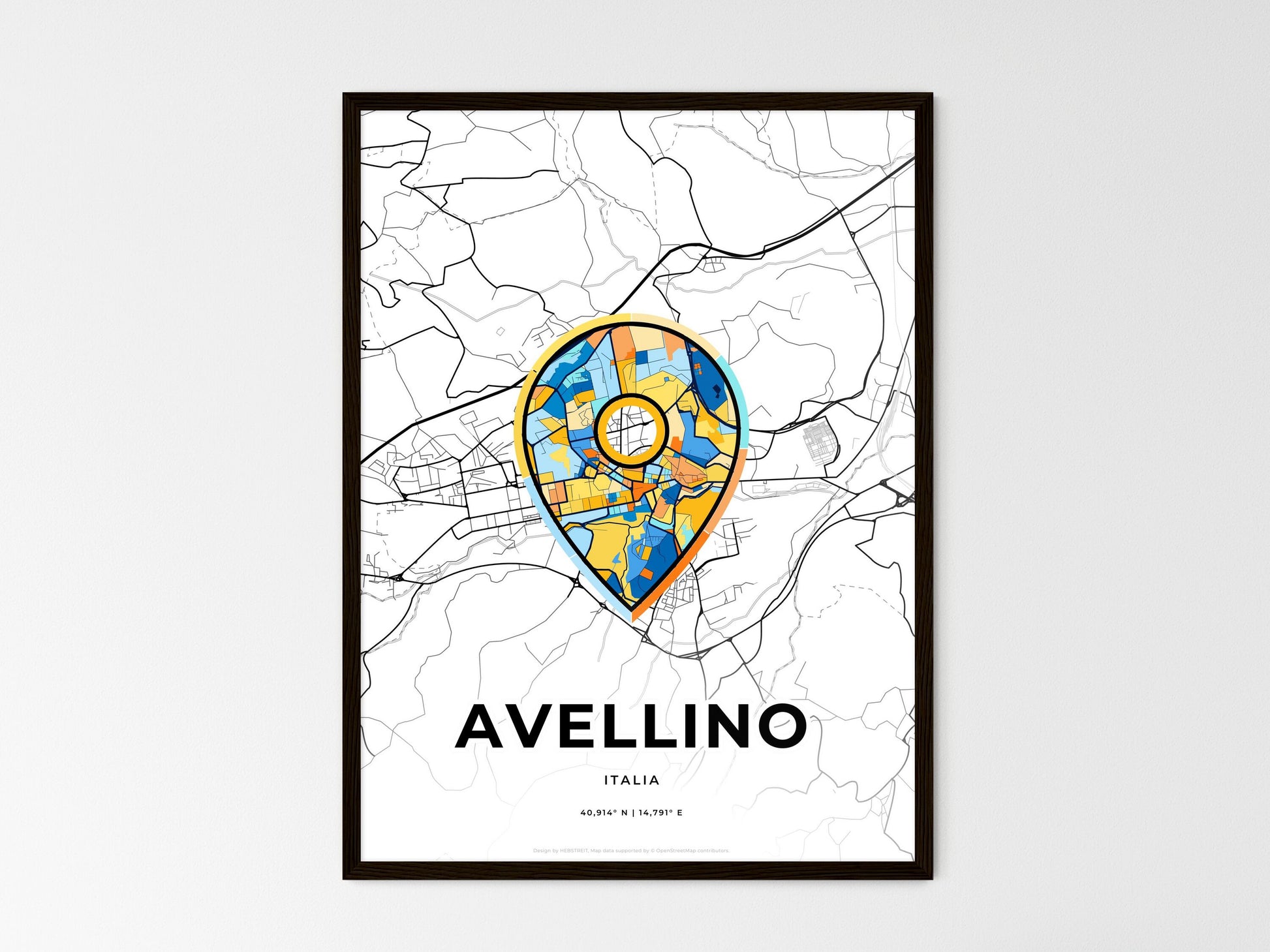 Avellino Italy wedding art map with pointer icon