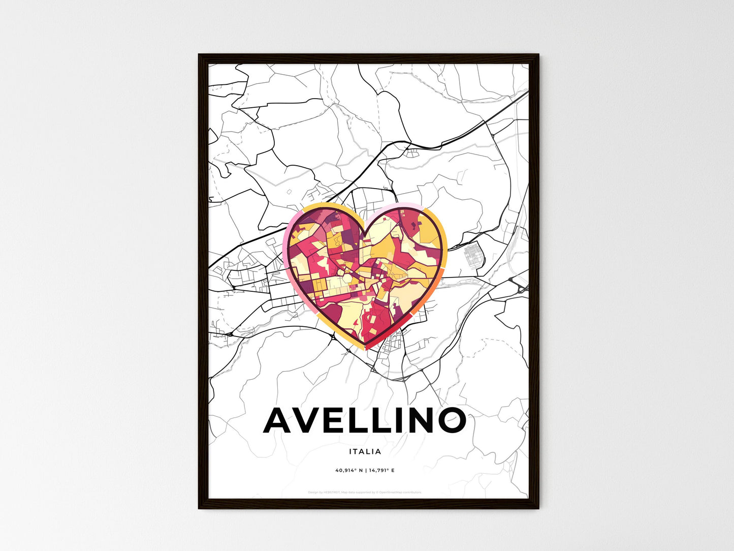 Avellino Italy wedding art map with heart icon