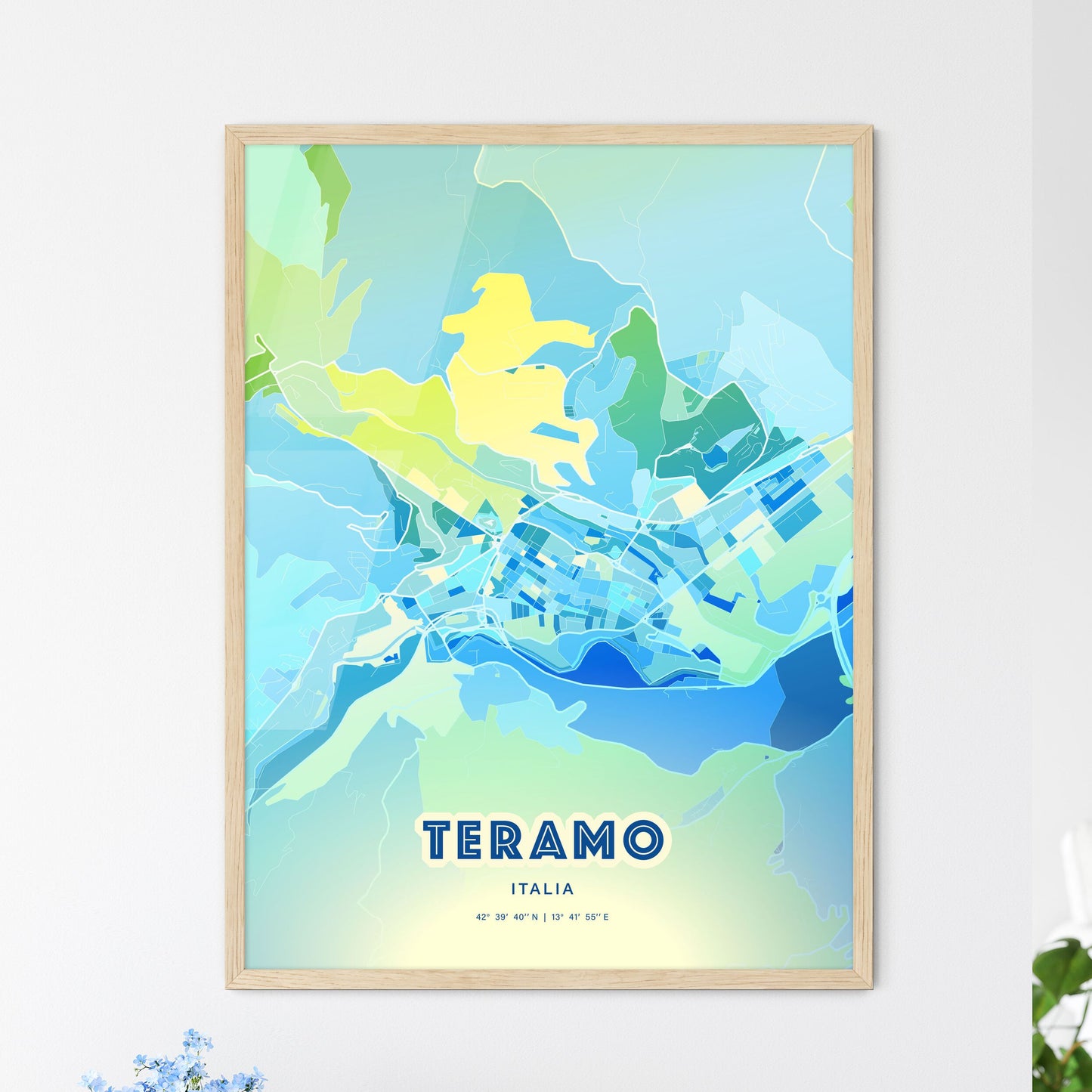 Colorful TERAMO ITALY Fine Art Map Cool Blue