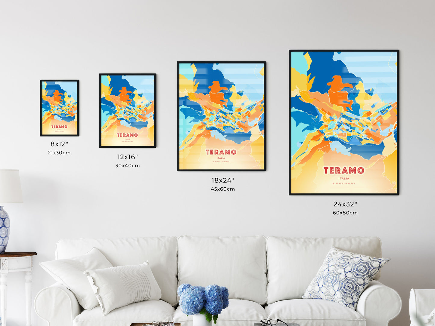 Colorful TERAMO ITALY Fine Art Map Blue Orange