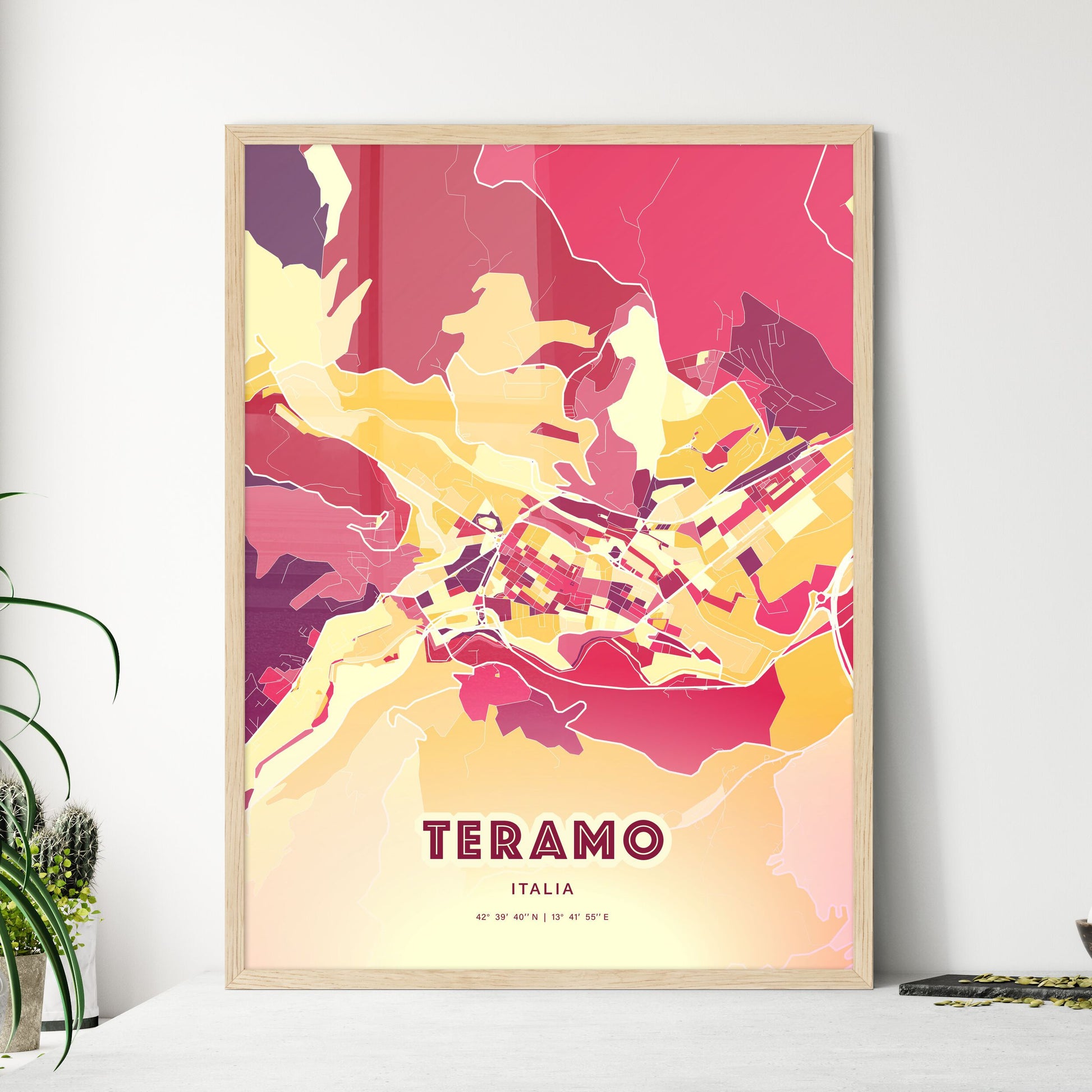 Colorful TERAMO ITALY Fine Art Map Hot Red