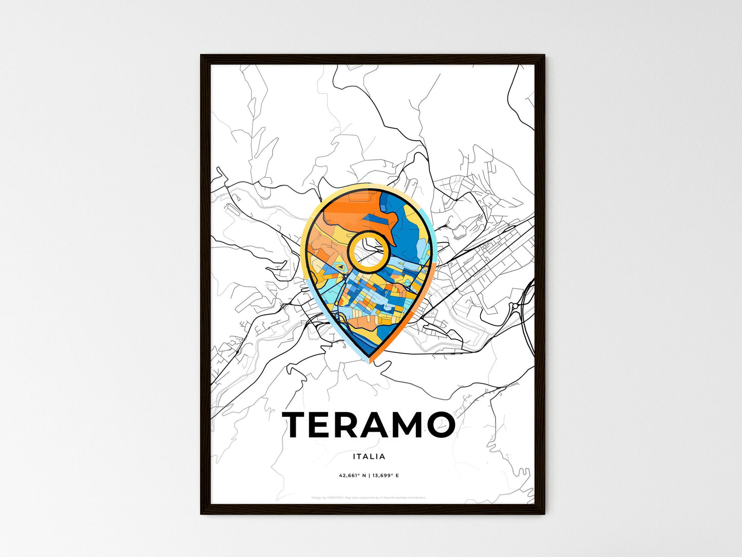 Teramo Italy wedding art map with pointer icon