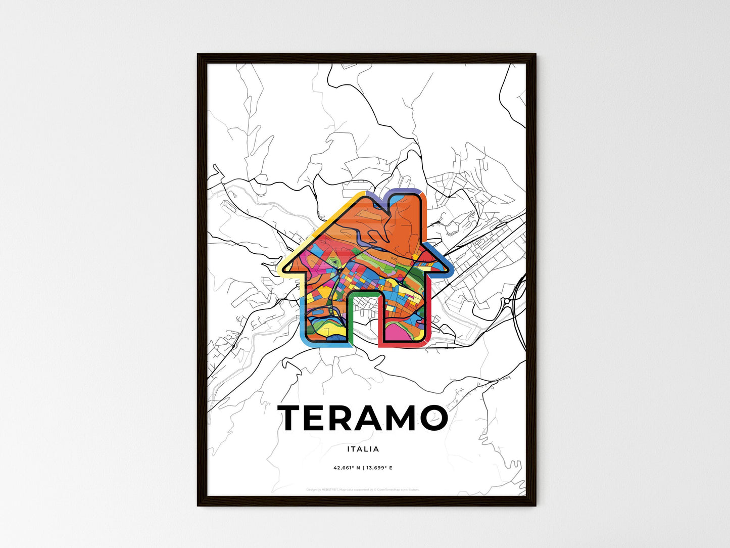 Teramo Italy wedding art map with home icon