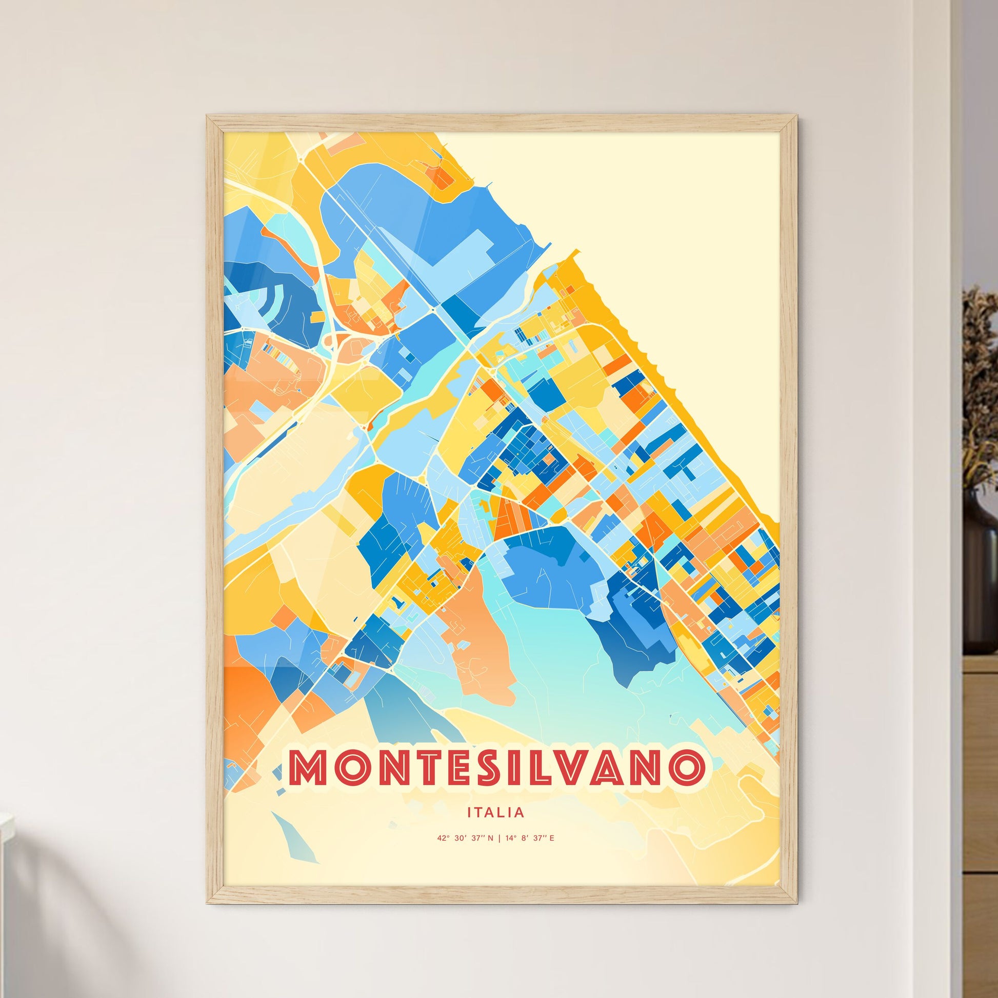 Colorful MONTESILVANO ITALY Fine Art Map Blue Orange