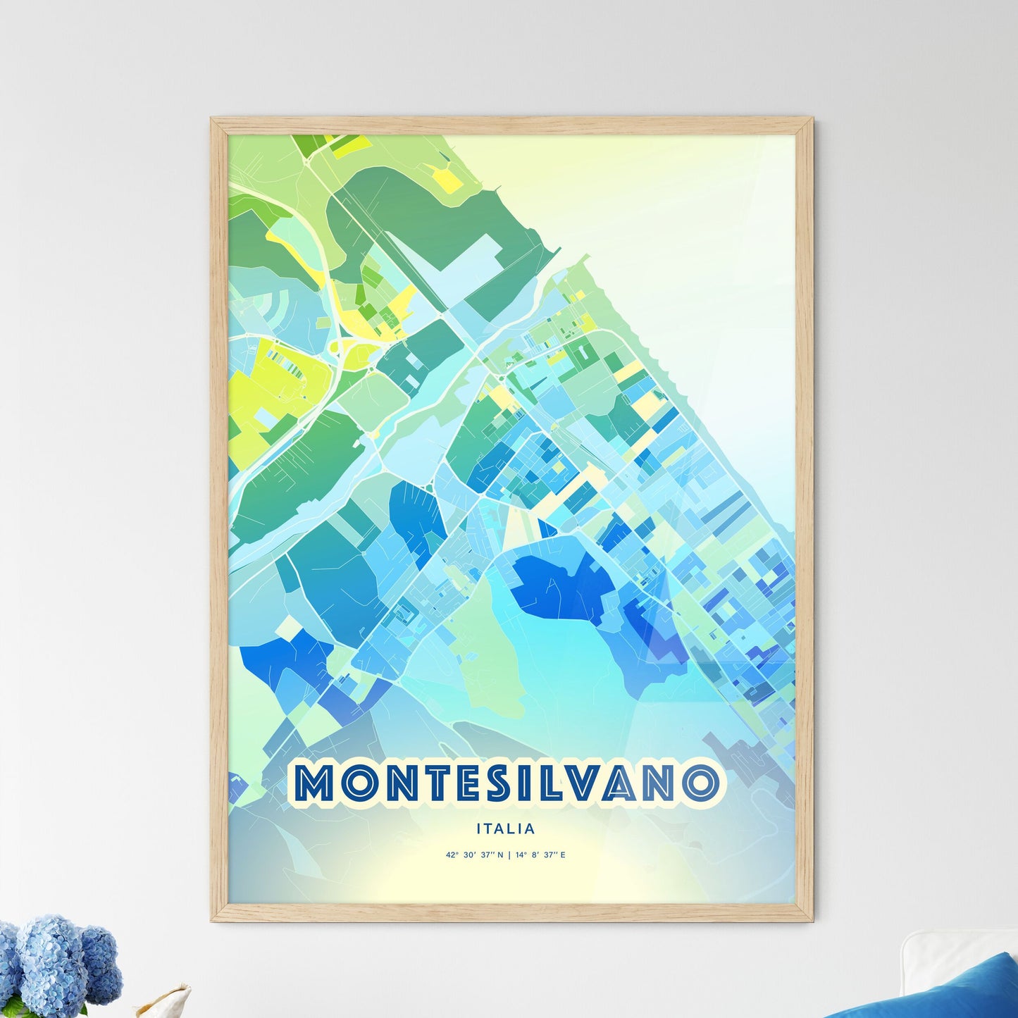 Colorful MONTESILVANO ITALY Fine Art Map Cool Blue