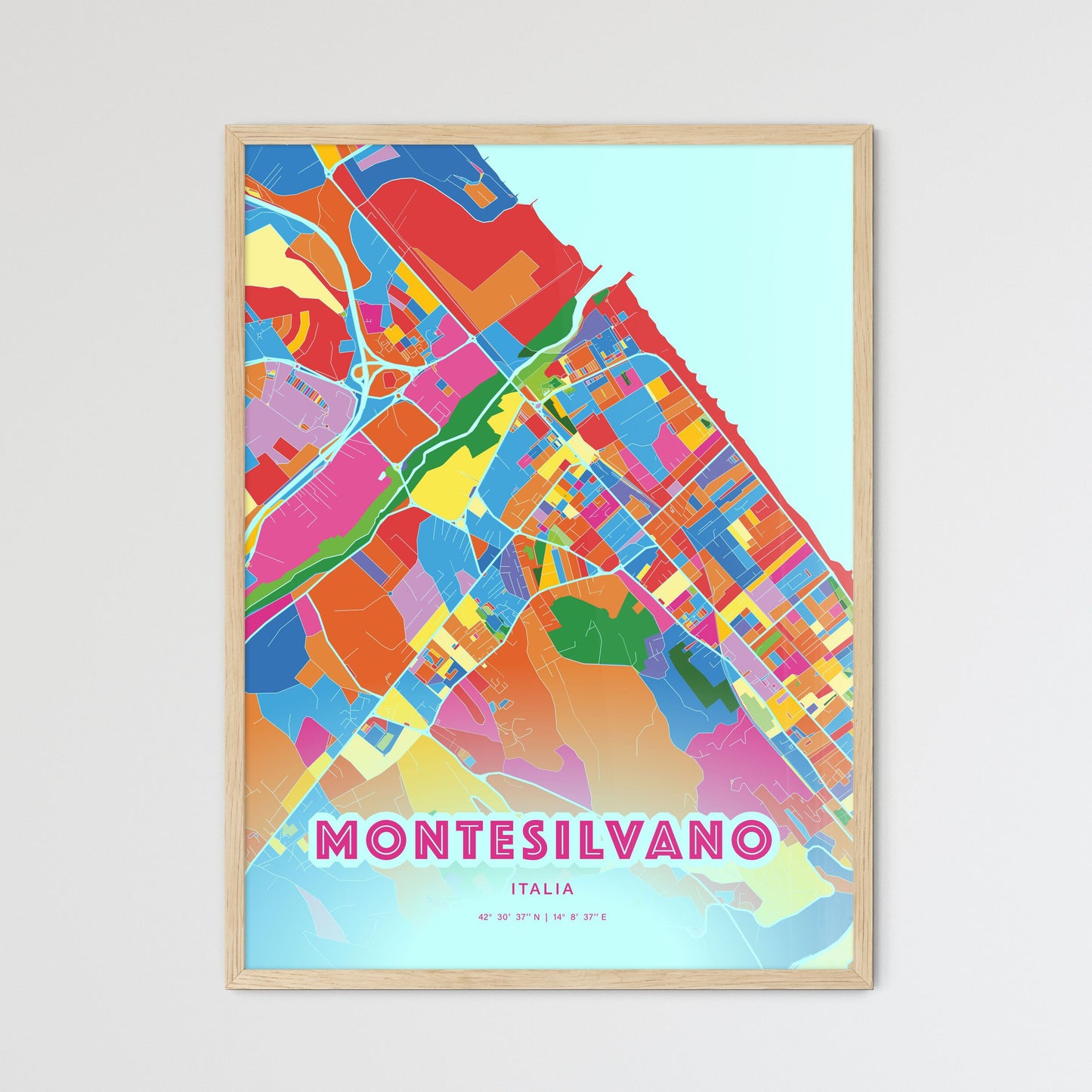 Colorful MONTESILVANO ITALY Fine Art Map Crazy Colors