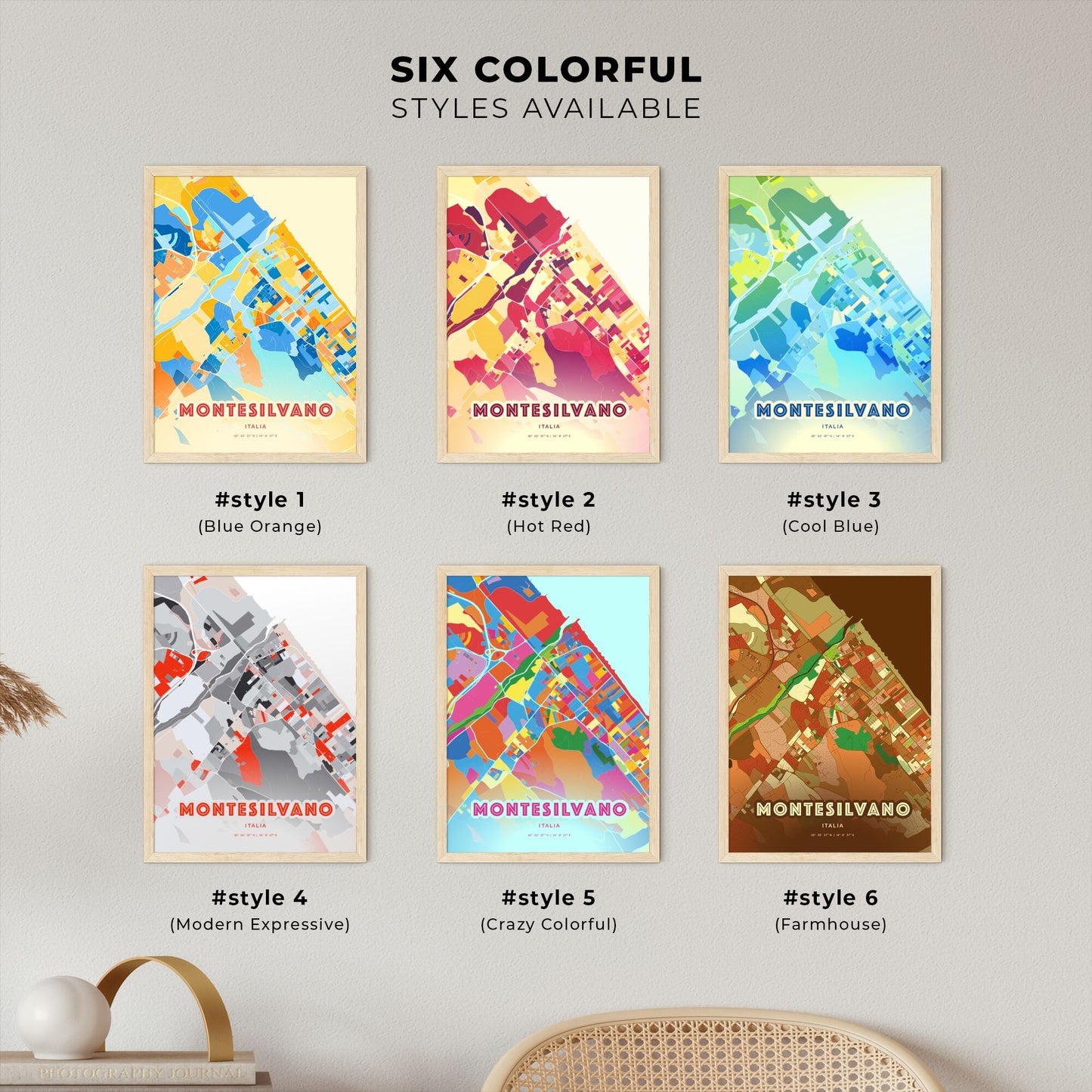 Colorful MONTESILVANO ITALY Fine Art Map Blue Orange