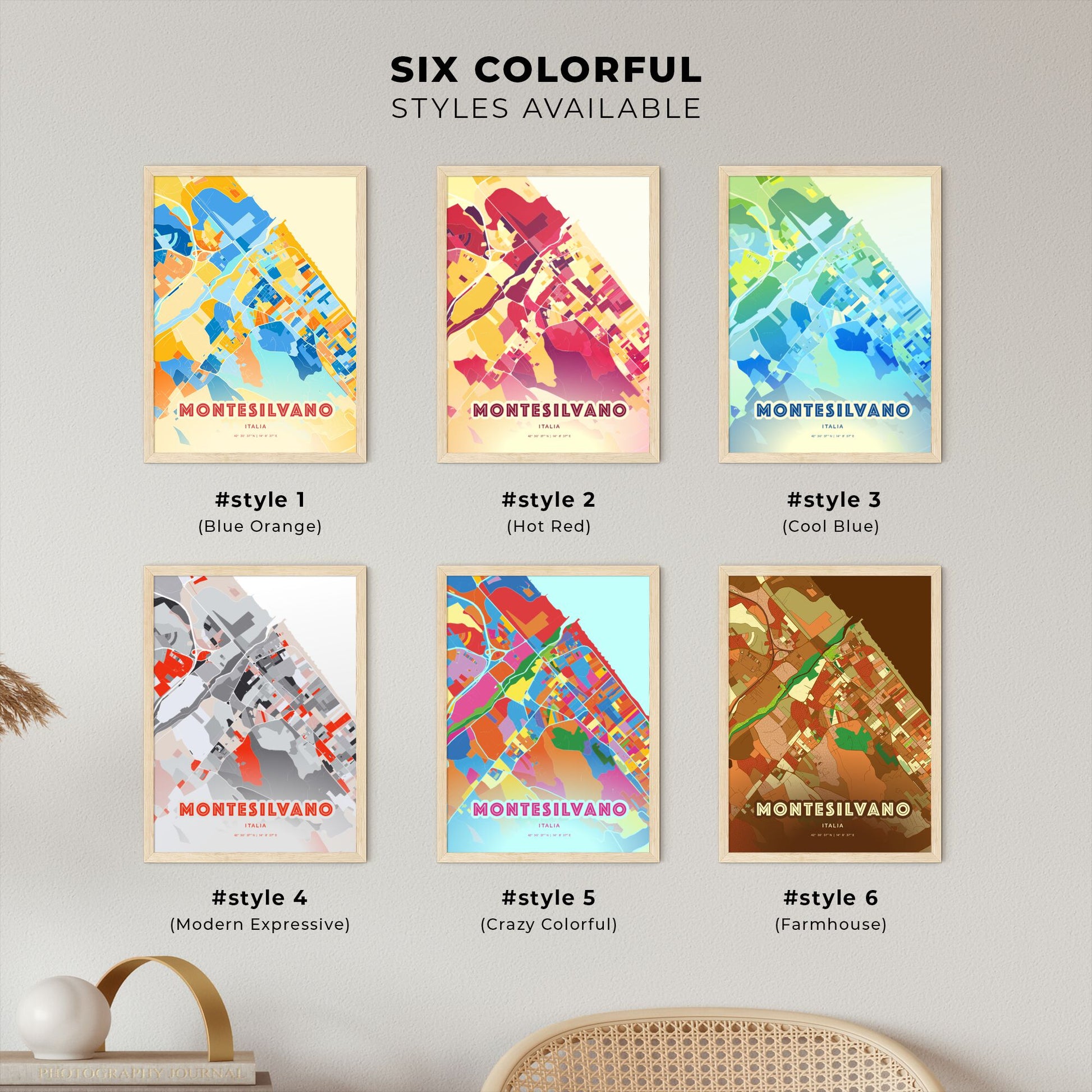 Colorful MONTESILVANO ITALY Fine Art Map Blue Orange