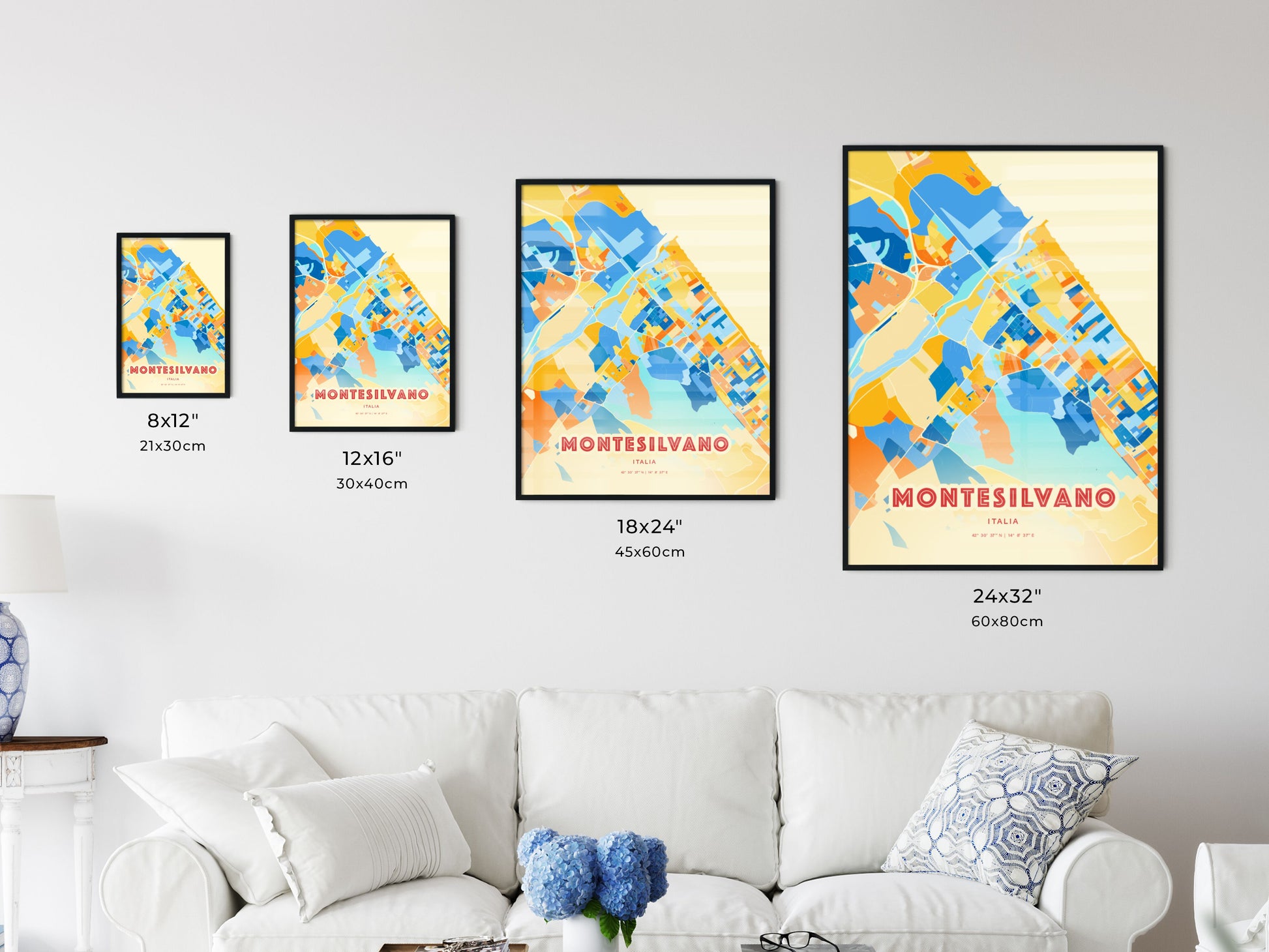 Colorful MONTESILVANO ITALY Fine Art Map Blue Orange