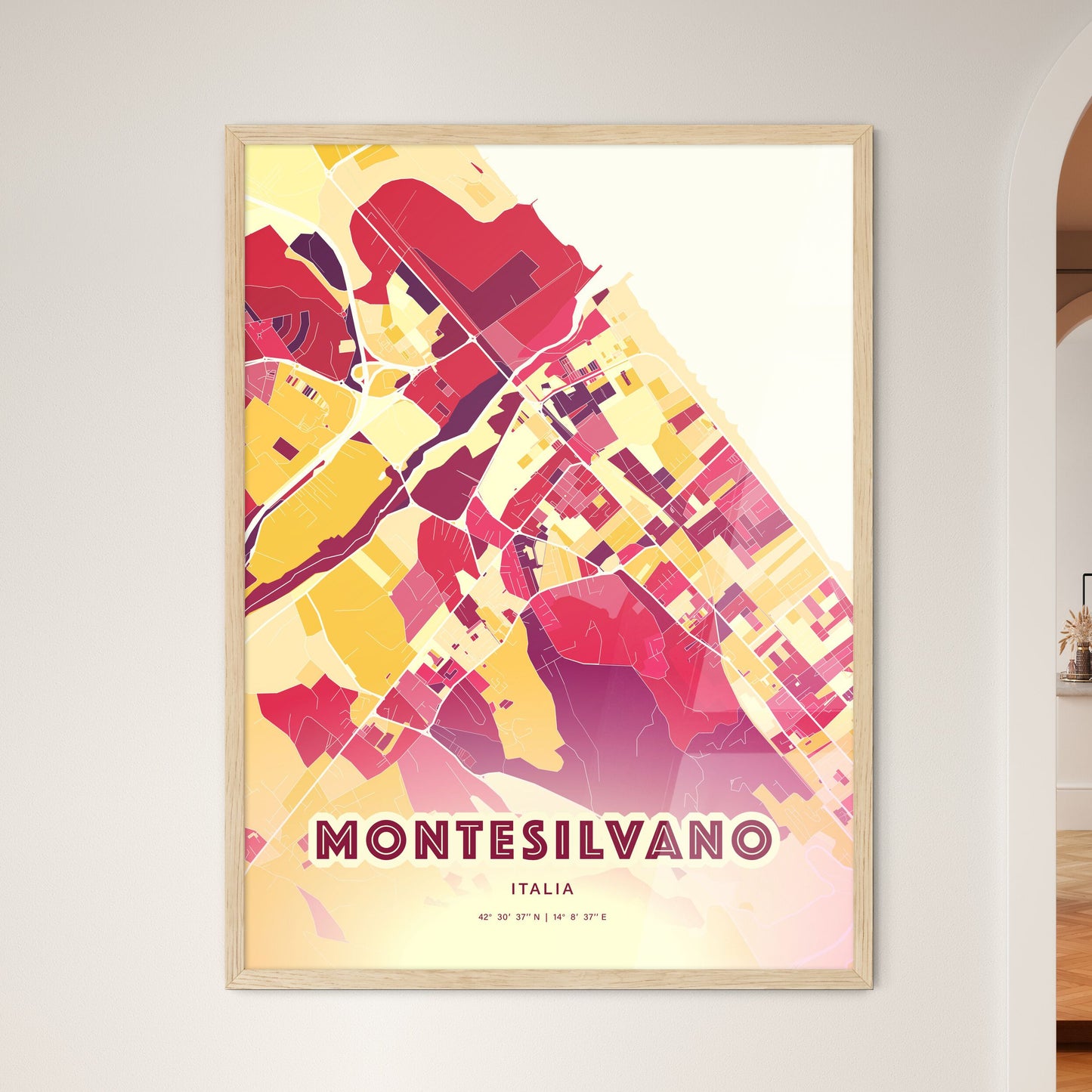 Colorful MONTESILVANO ITALY Fine Art Map Hot Red