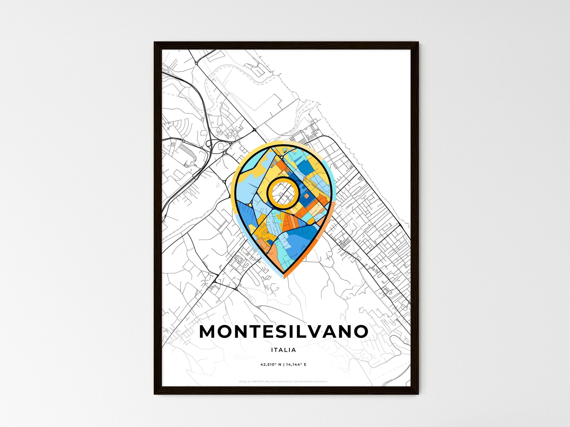 Montesilvano Italy wedding art map with pointer icon