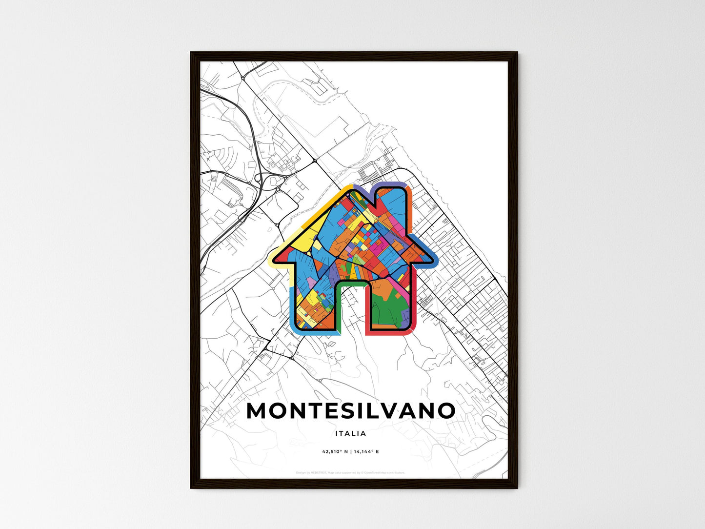 Montesilvano Italy wedding art map with home icon