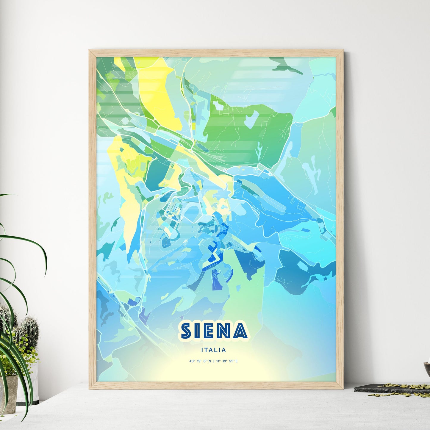 Colorful SIENA ITALY Fine Art Map Cool Blue