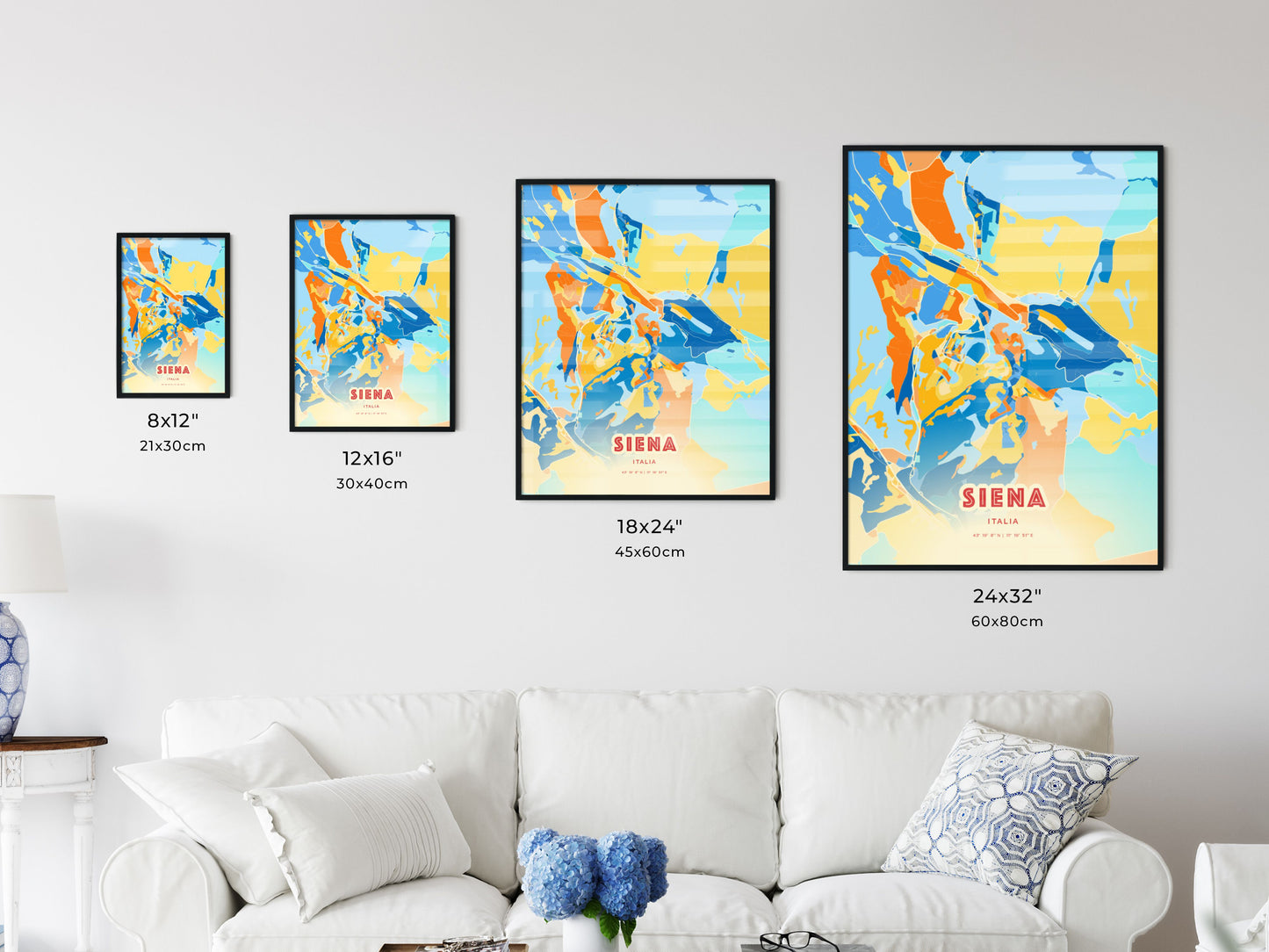 Colorful SIENA ITALY Fine Art Map Blue Orange