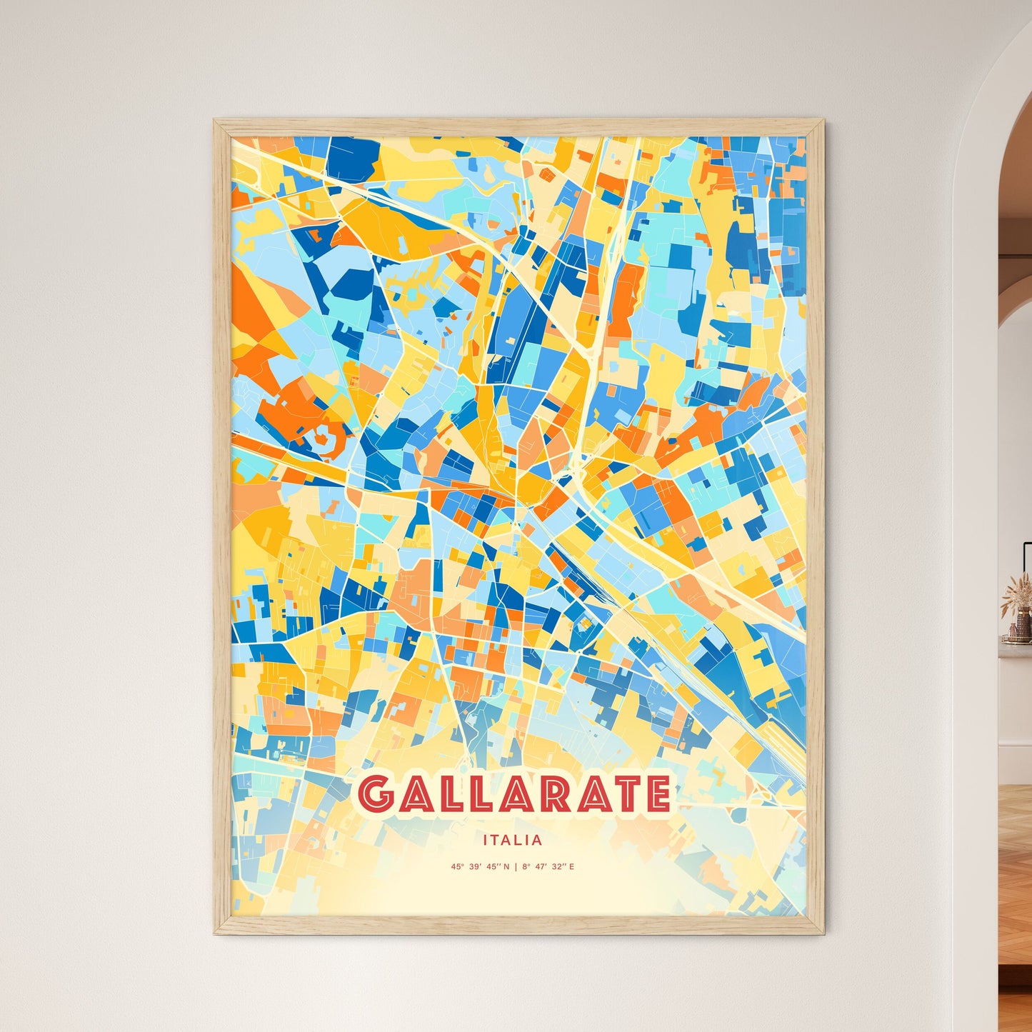 Colorful GALLARATE ITALY Fine Art Map Blue Orange