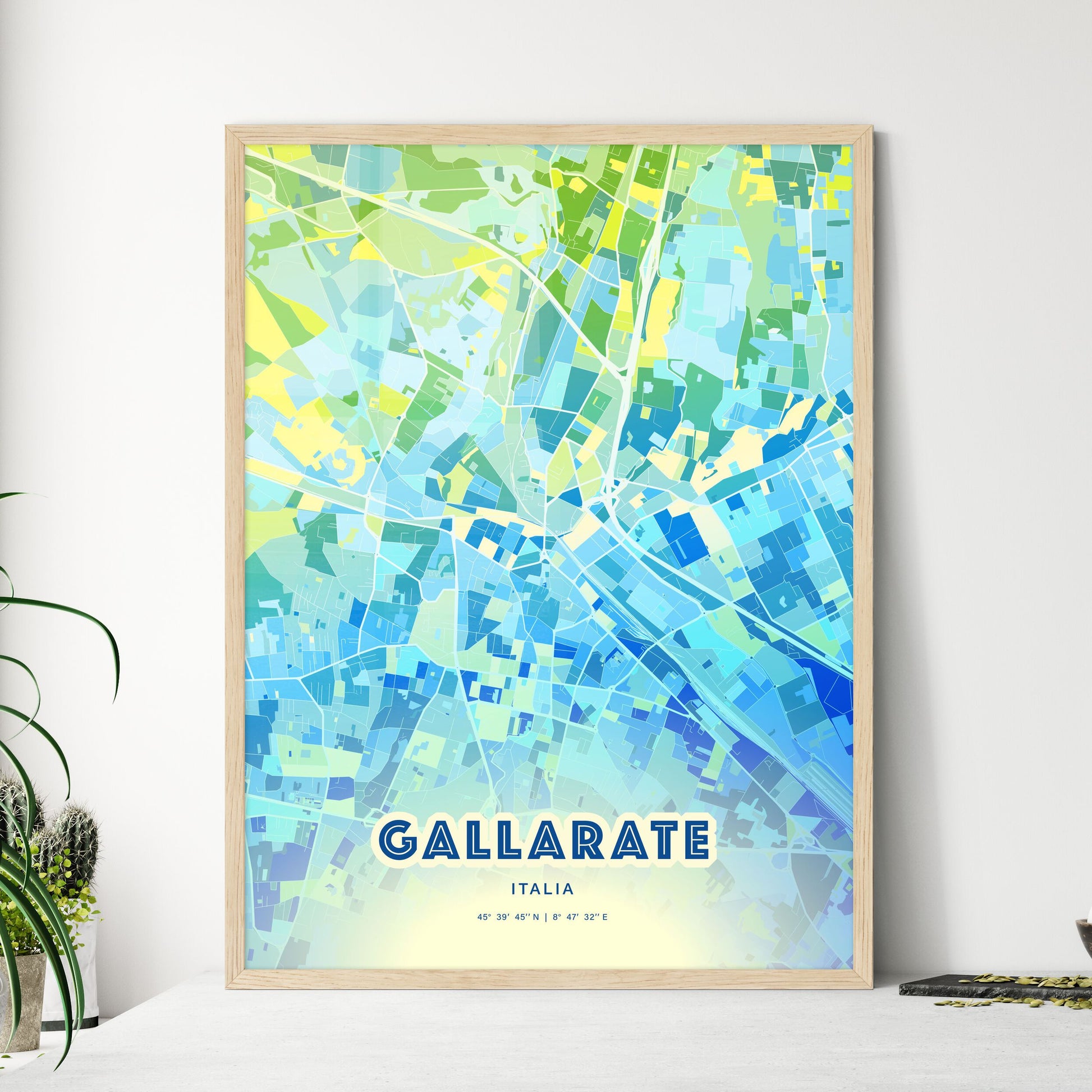 Colorful GALLARATE ITALY Fine Art Map Cool Blue