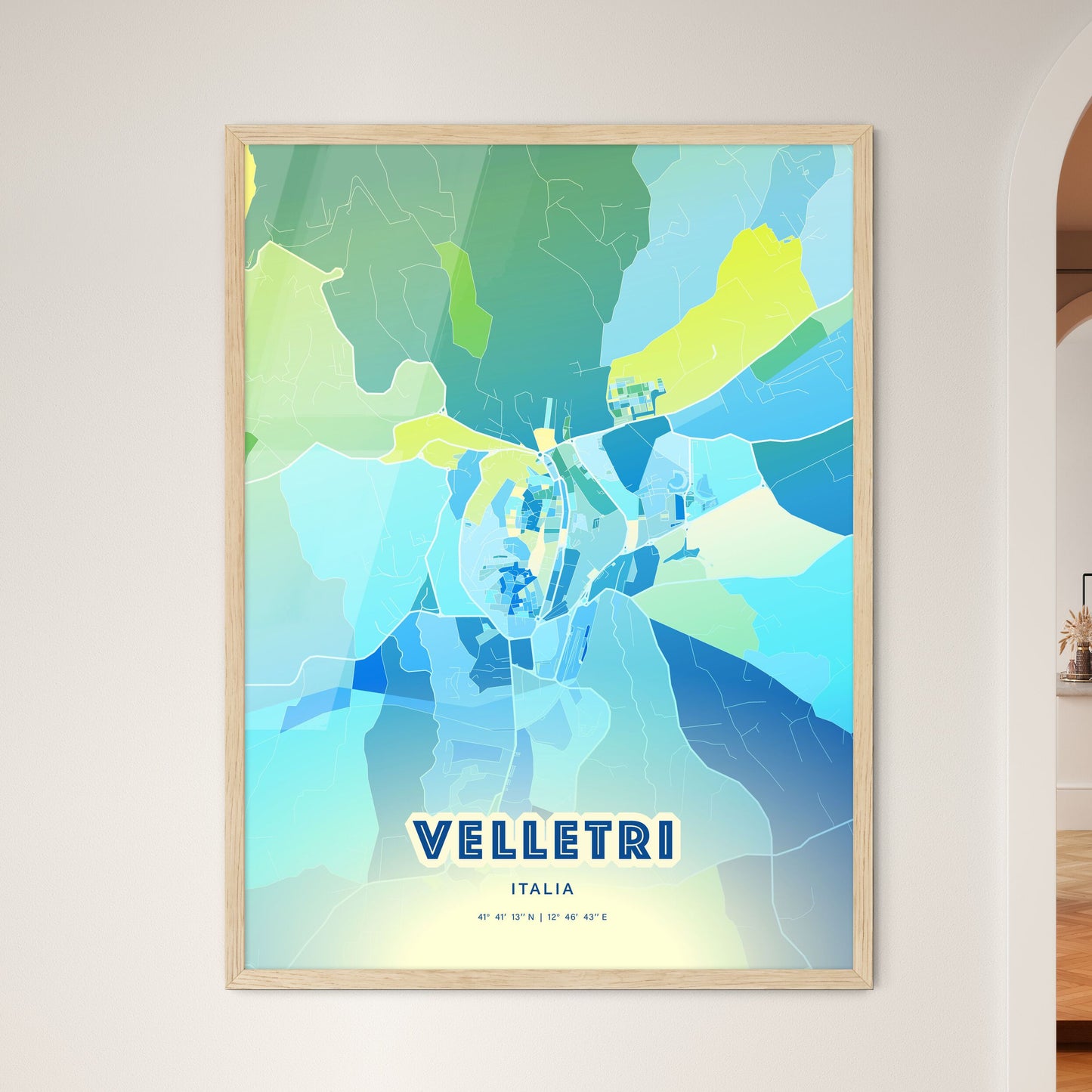 Colorful VELLETRI ITALY Fine Art Map Cool Blue