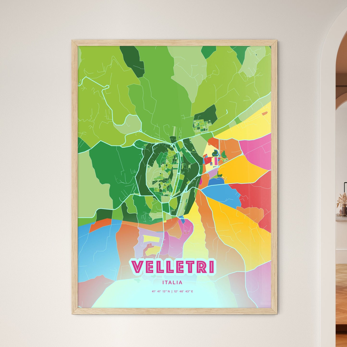 Colorful VELLETRI ITALY Fine Art Map Crazy Colors