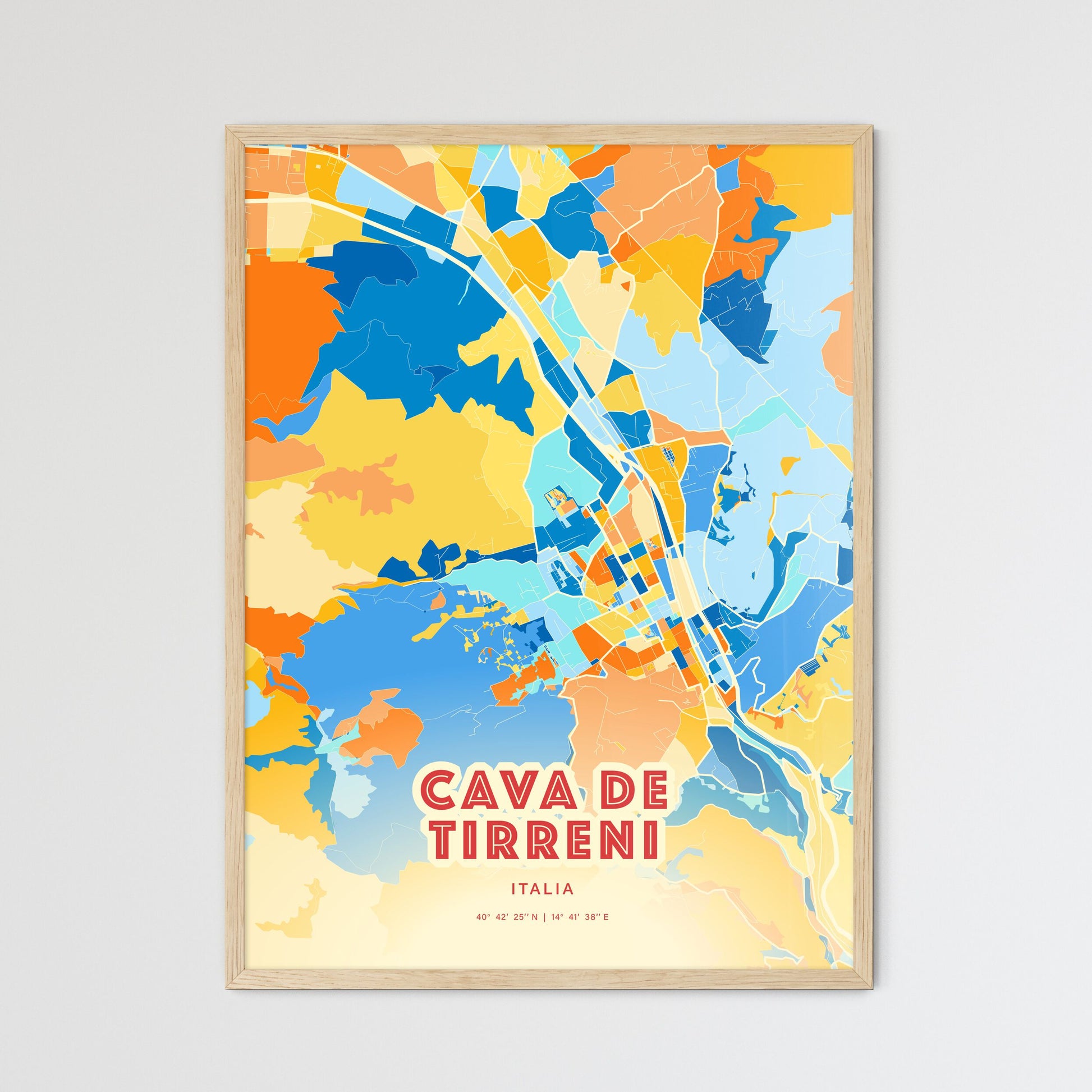 Colorful CAVA DE TIRRENI ITALY Fine Art Map Blue Orange