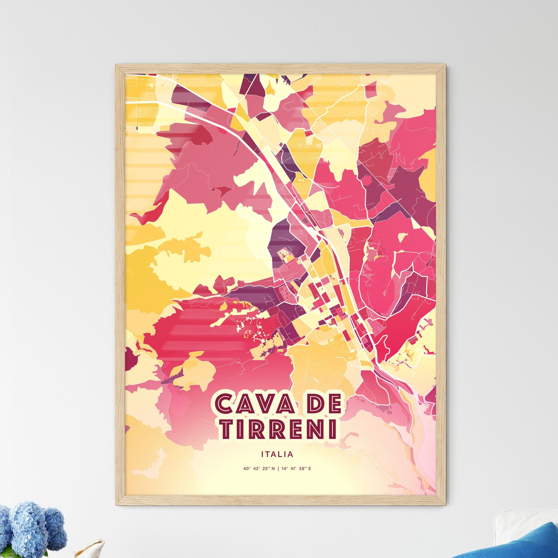 Colorful CAVA DE TIRRENI ITALY Fine Art Map Hot Red