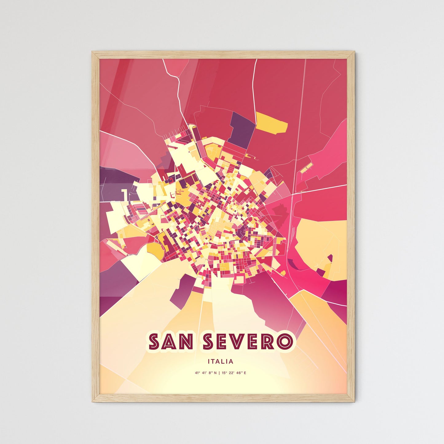 Colorful SAN SEVERO ITALY Fine Art Map Hot Red