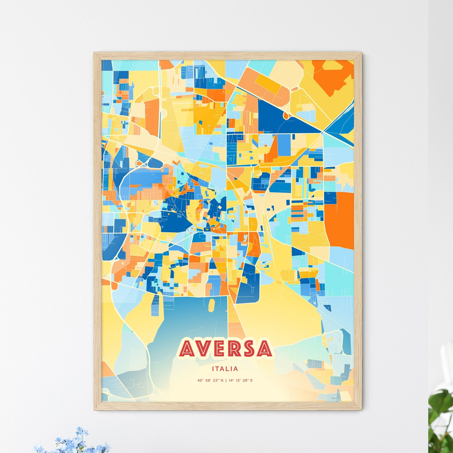 Colorful AVERSA ITALY Fine Art Map Blue Orange