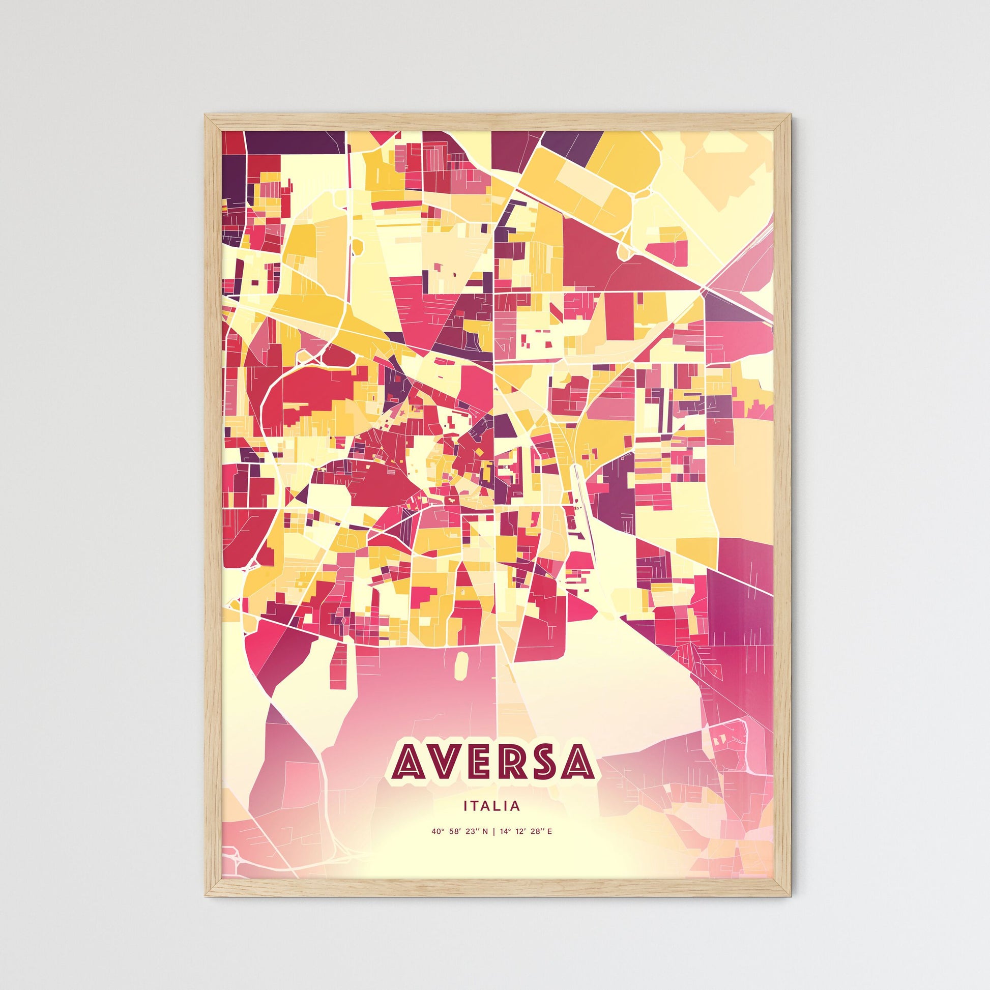 Colorful AVERSA ITALY Fine Art Map Hot Red