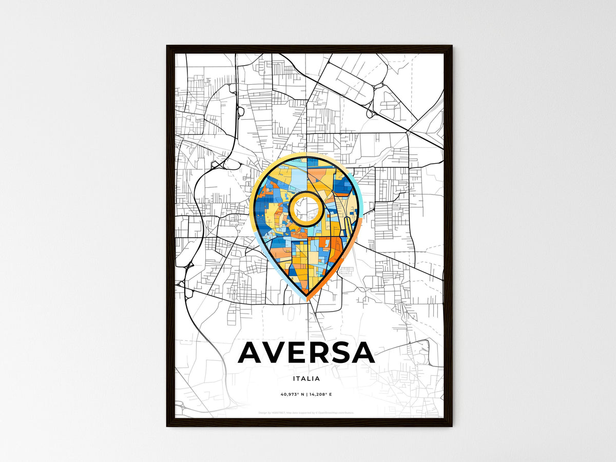 Aversa Italy wedding art map with pointer icon